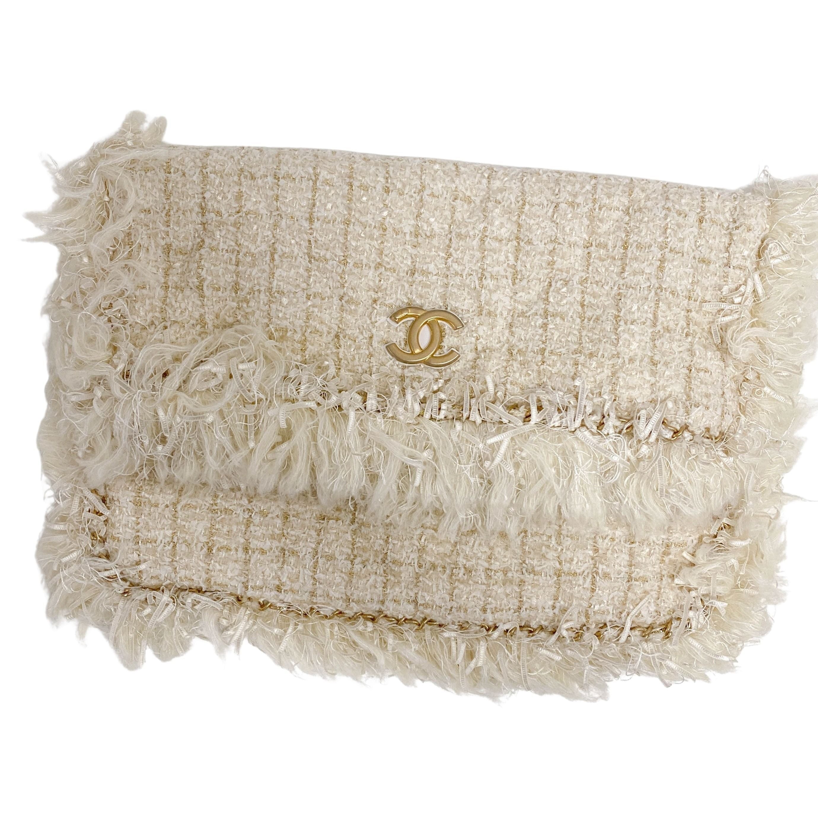 Ivory Tweed Oversized Clutch Bag