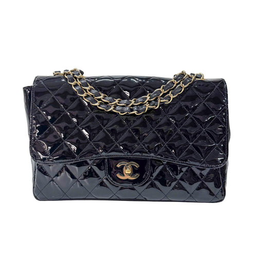 Timeless Classic Flap BlackPatent Leather Shoulder/Crossbody Bag