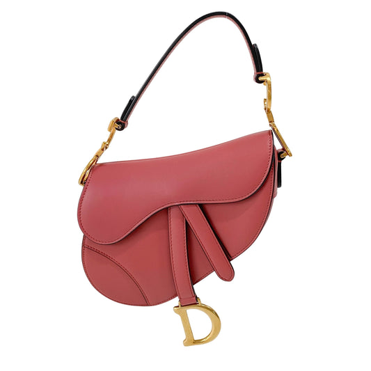 Saddle Rose Pink Leather Shoulder Bag