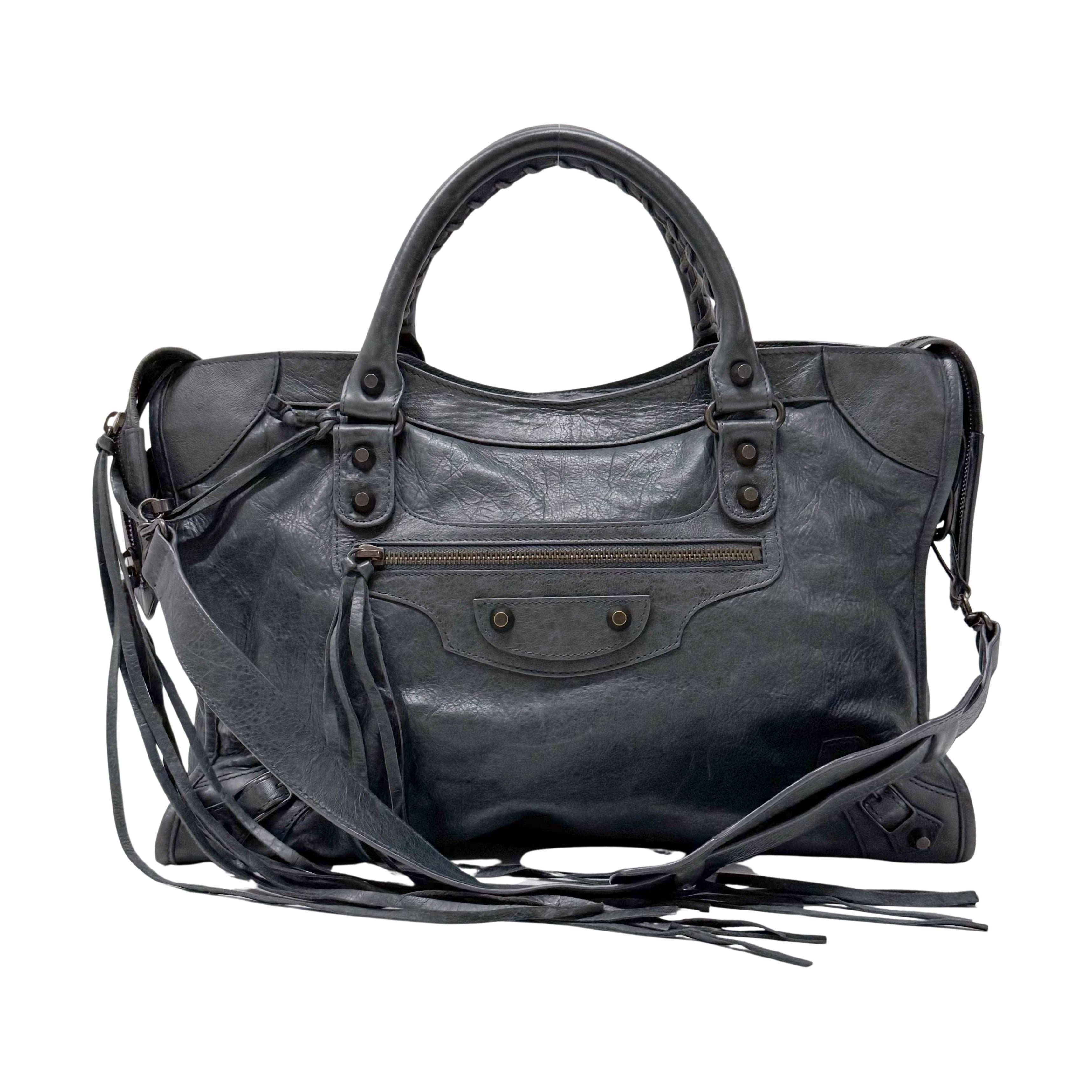 The City Grey Calfskin Leather Two Way Bag