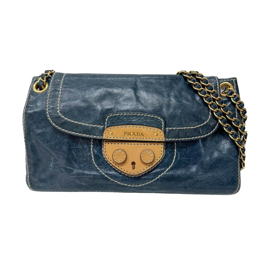 Blue Calfskin Leather Shoulder Bag