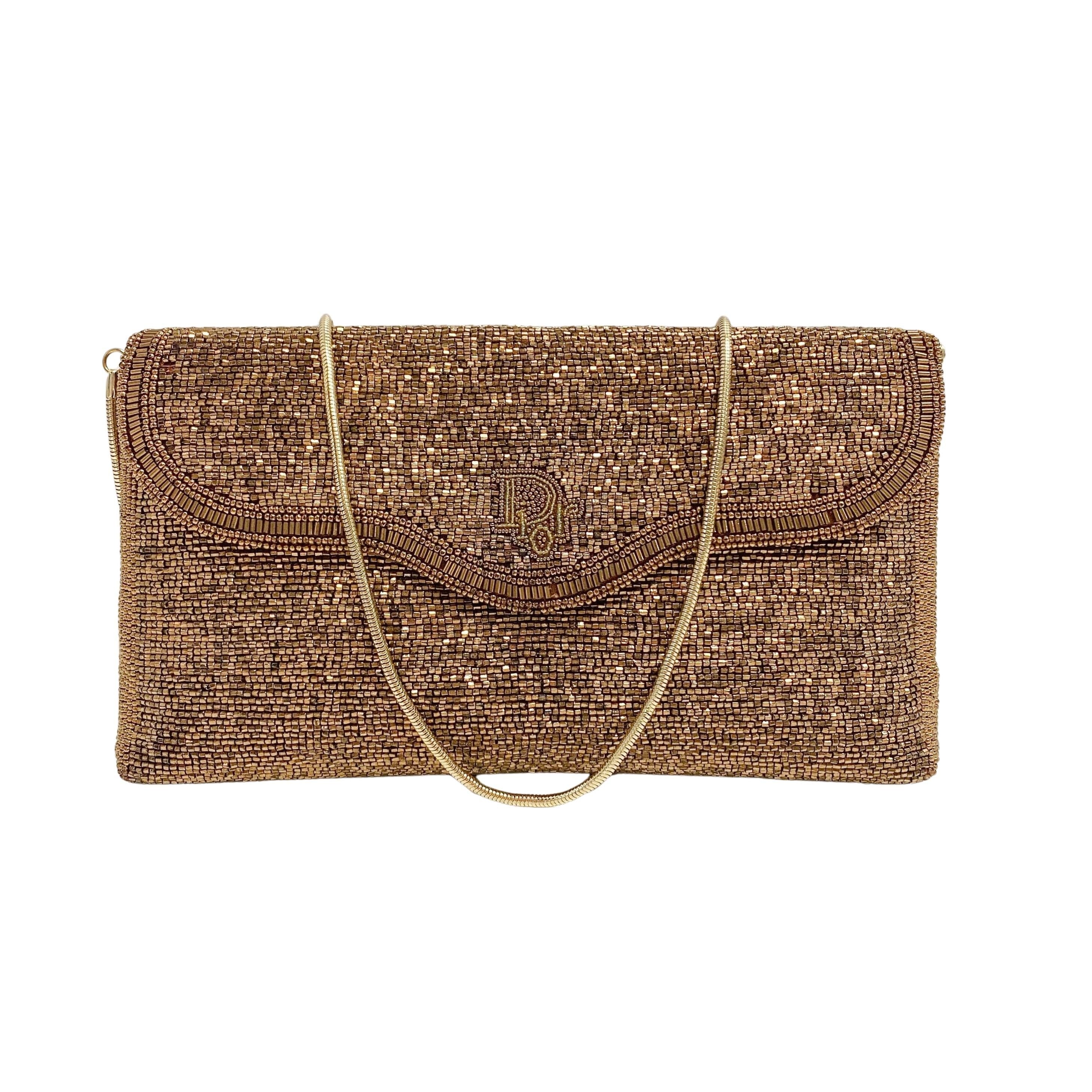 Vintage Rose Gold Beaded Gold Chain Shoulder Bag