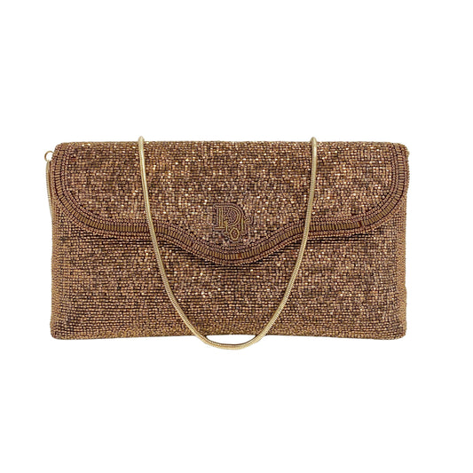 Vintage Rose Gold Beaded Gold Chain Shoulder Bag