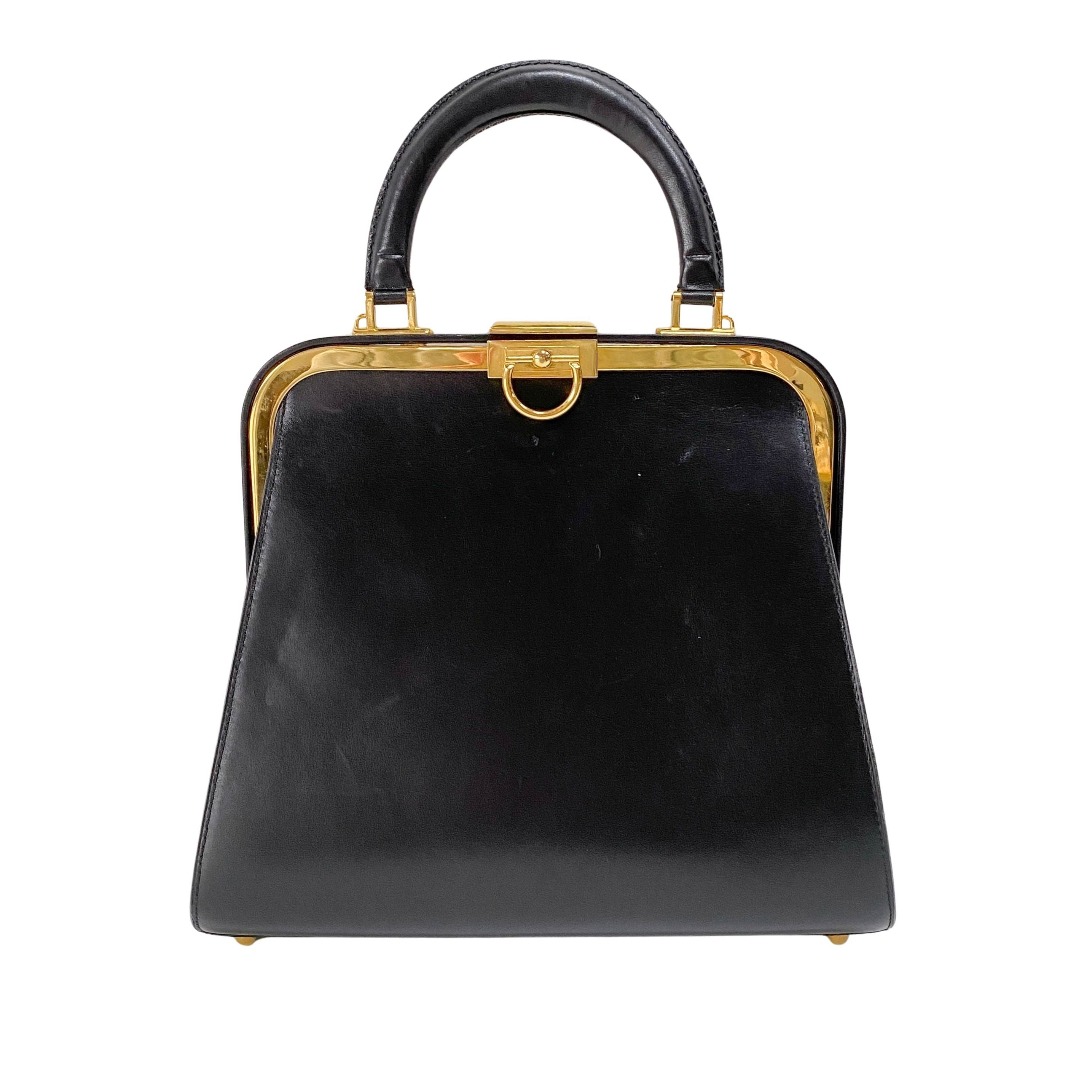 Black Leather Top Handle Bag