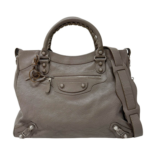 The Velo Grey Calfskin Leather Two Way Bag