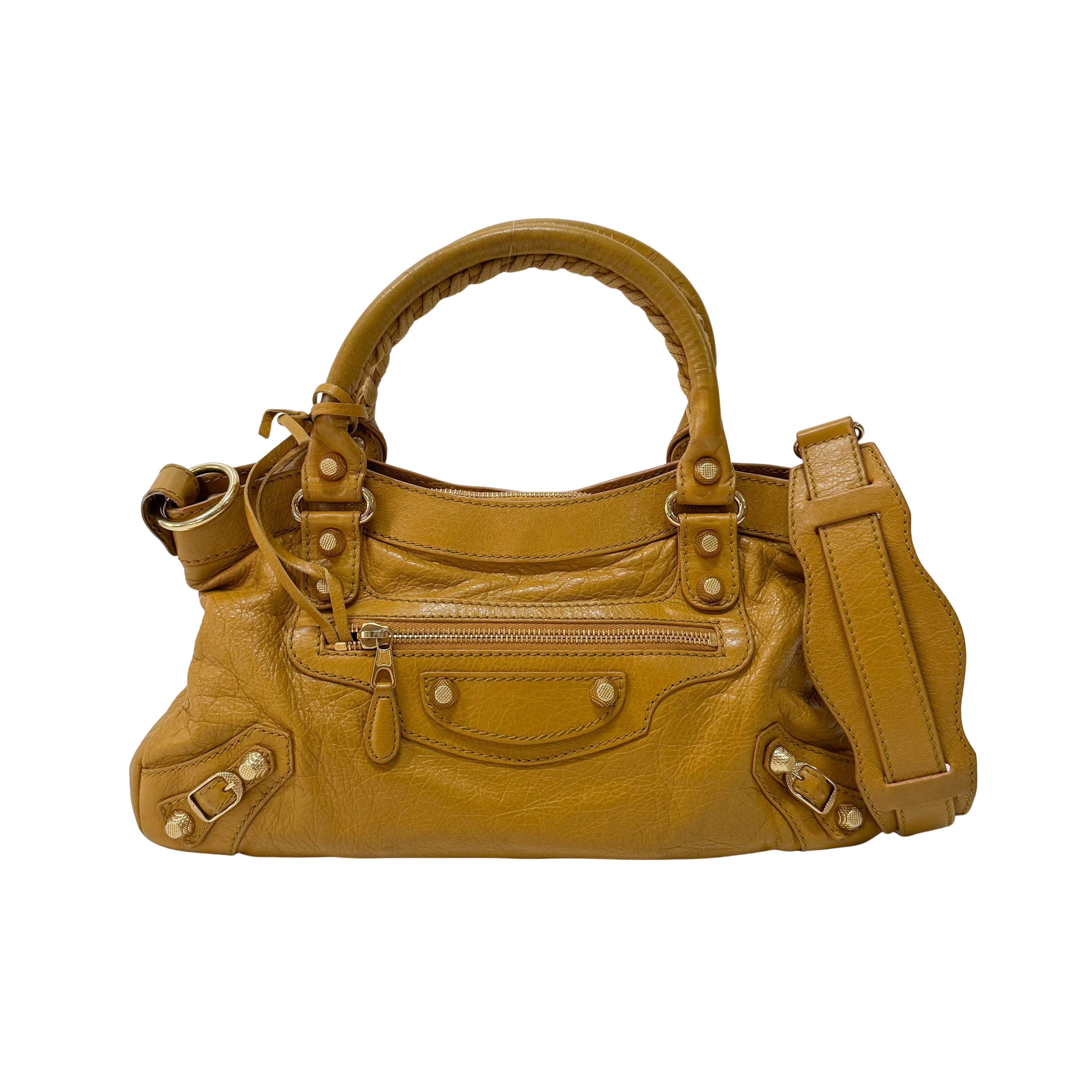 The First Yellow Leather Shoulder Two Way Bag