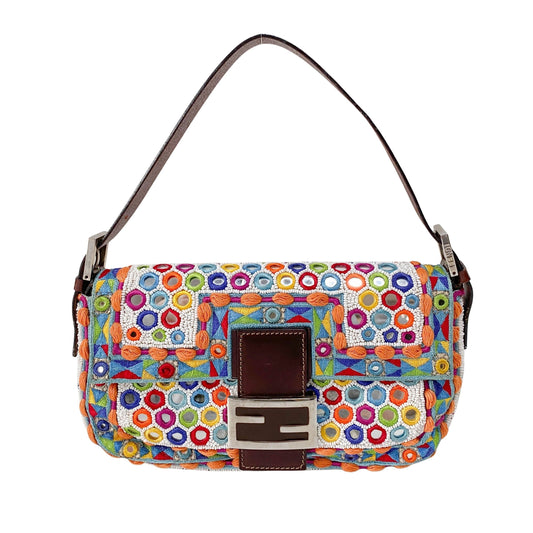 Baguette Multicolor Mirror Beaded Embroidered Shoulder Bag