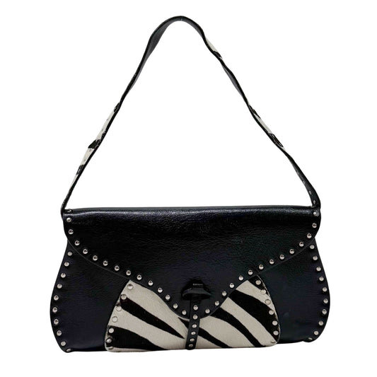 Zebra Print Pony Hair Black Calfskin Shoulder Bag