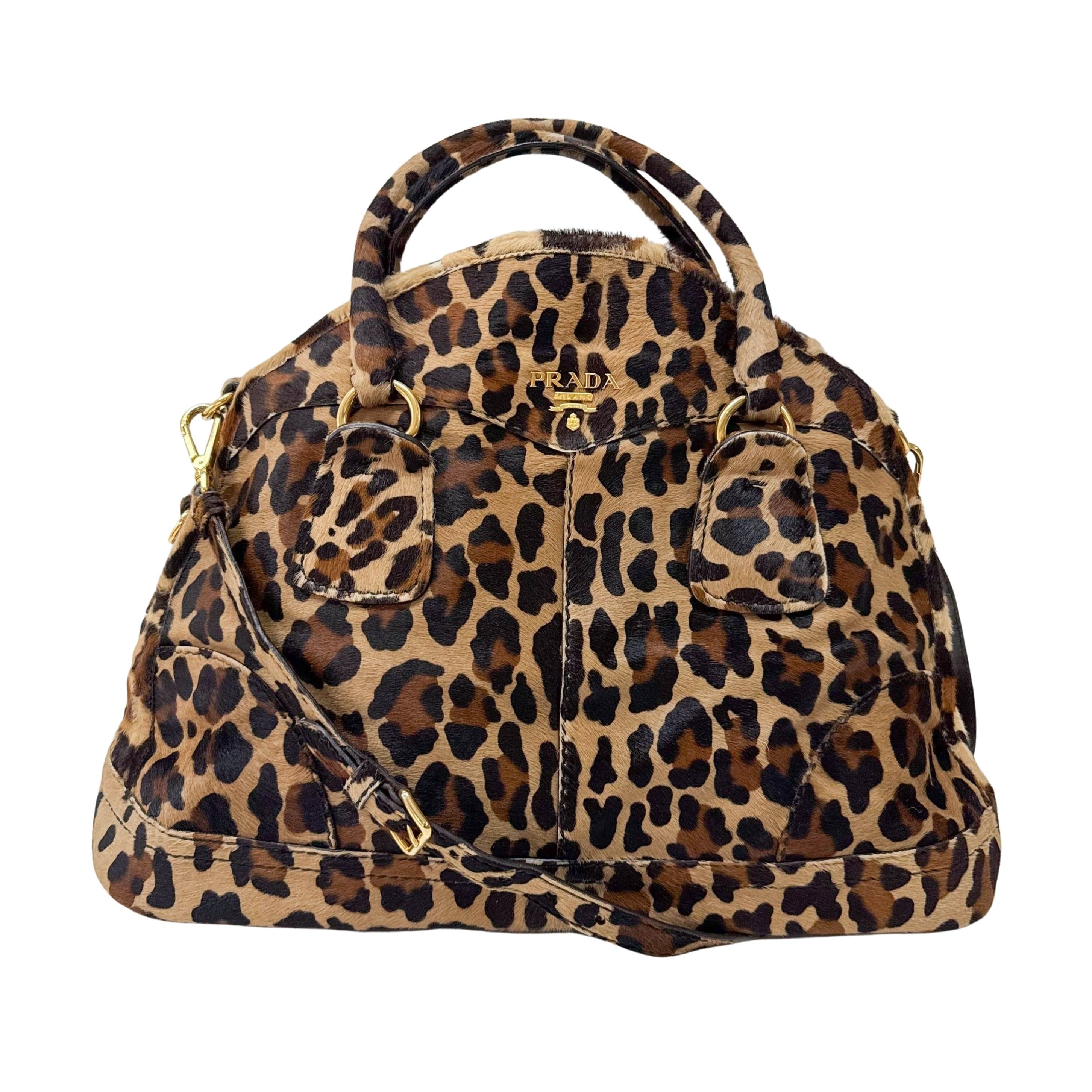 Leopard Print Brown Pony Hair Two Way Bag