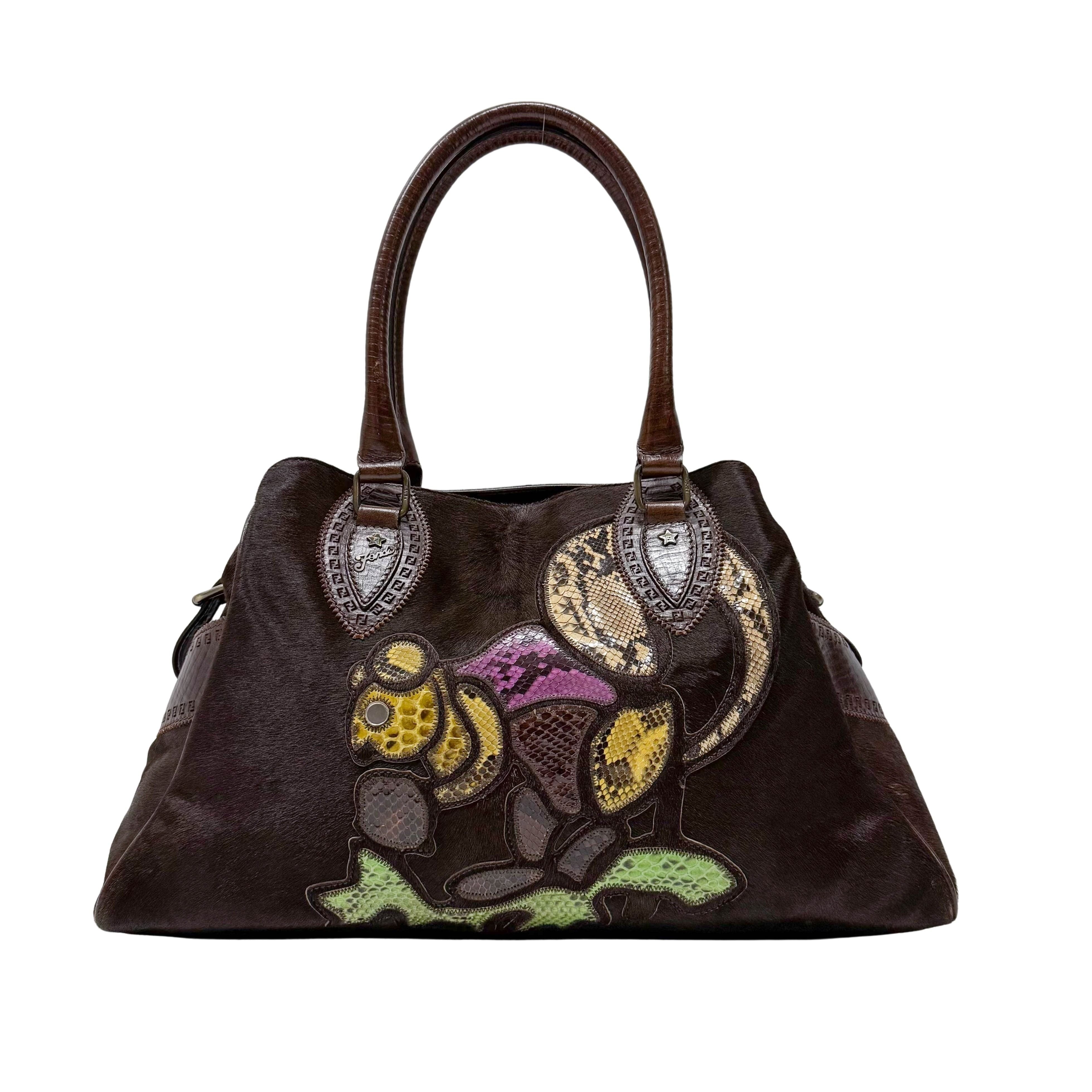 Limited Edition Squirrel Print Brown Pony Hair Shoulder Bag