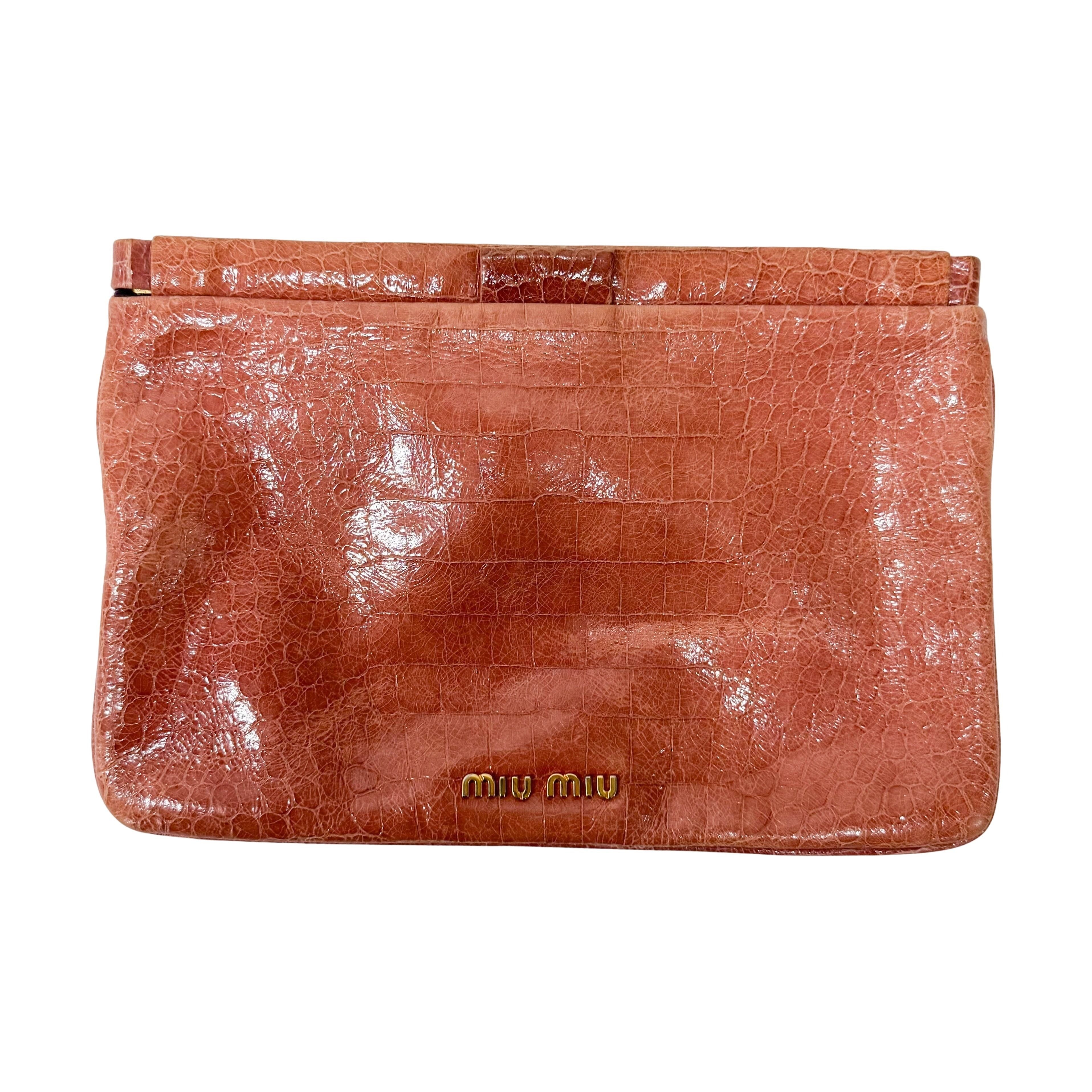 Vintage Pink Croc Embossed Leather Hand Bag