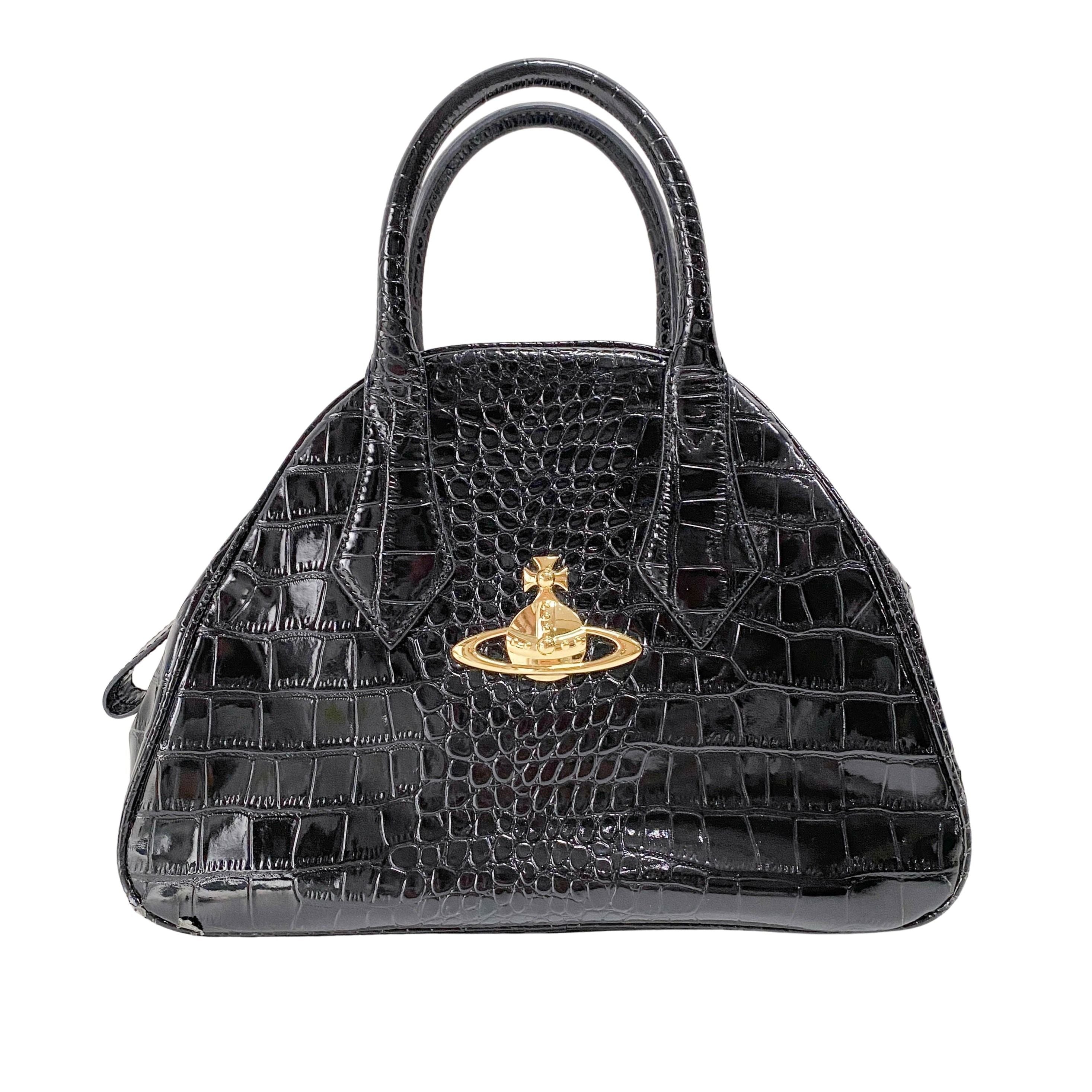 Vintage Black Croco-Stamped Hand Bag