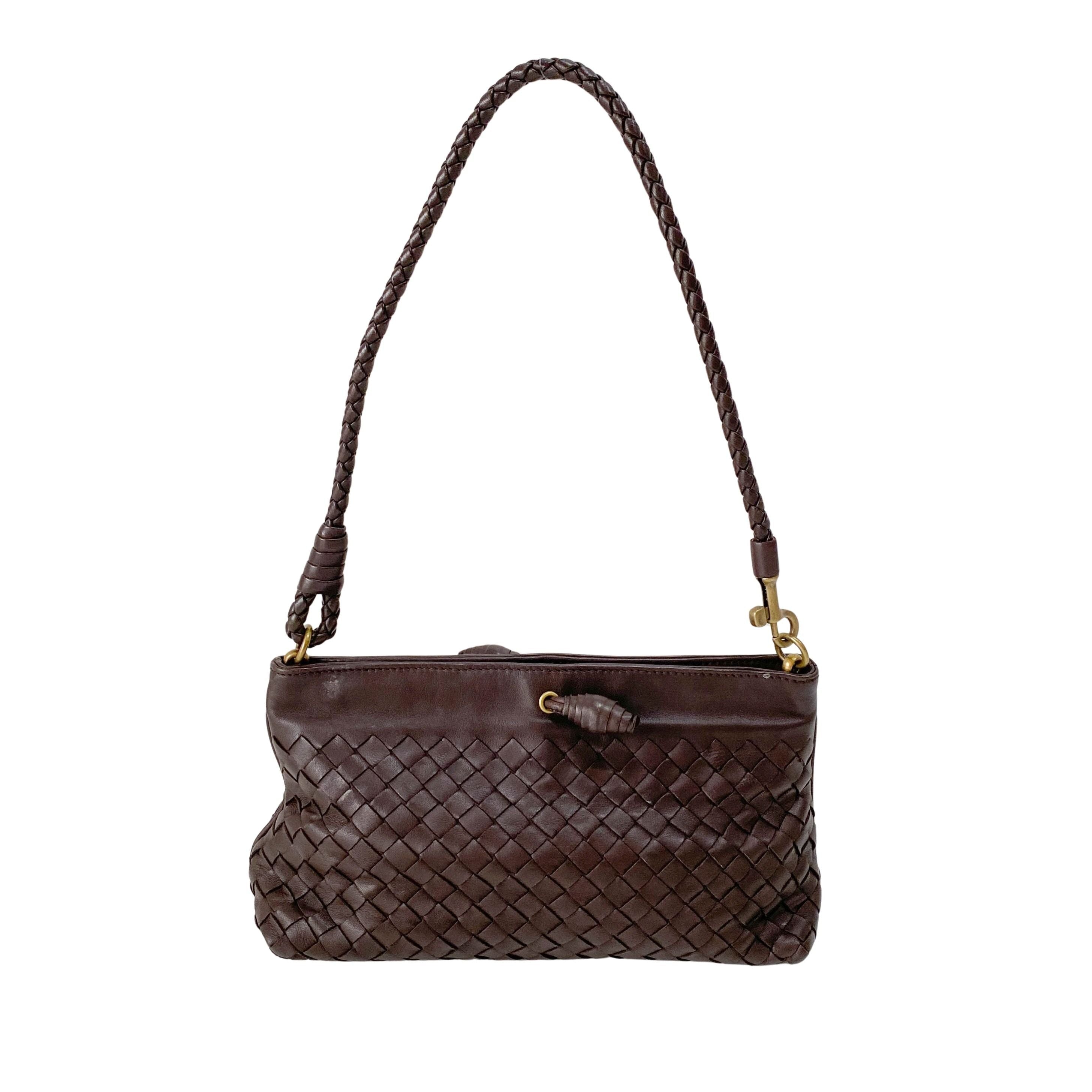 Intrecciato Brown Leather Shoulder Bag