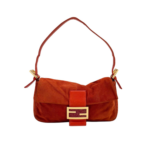 Baguette Orange Suede Shoulder Bag