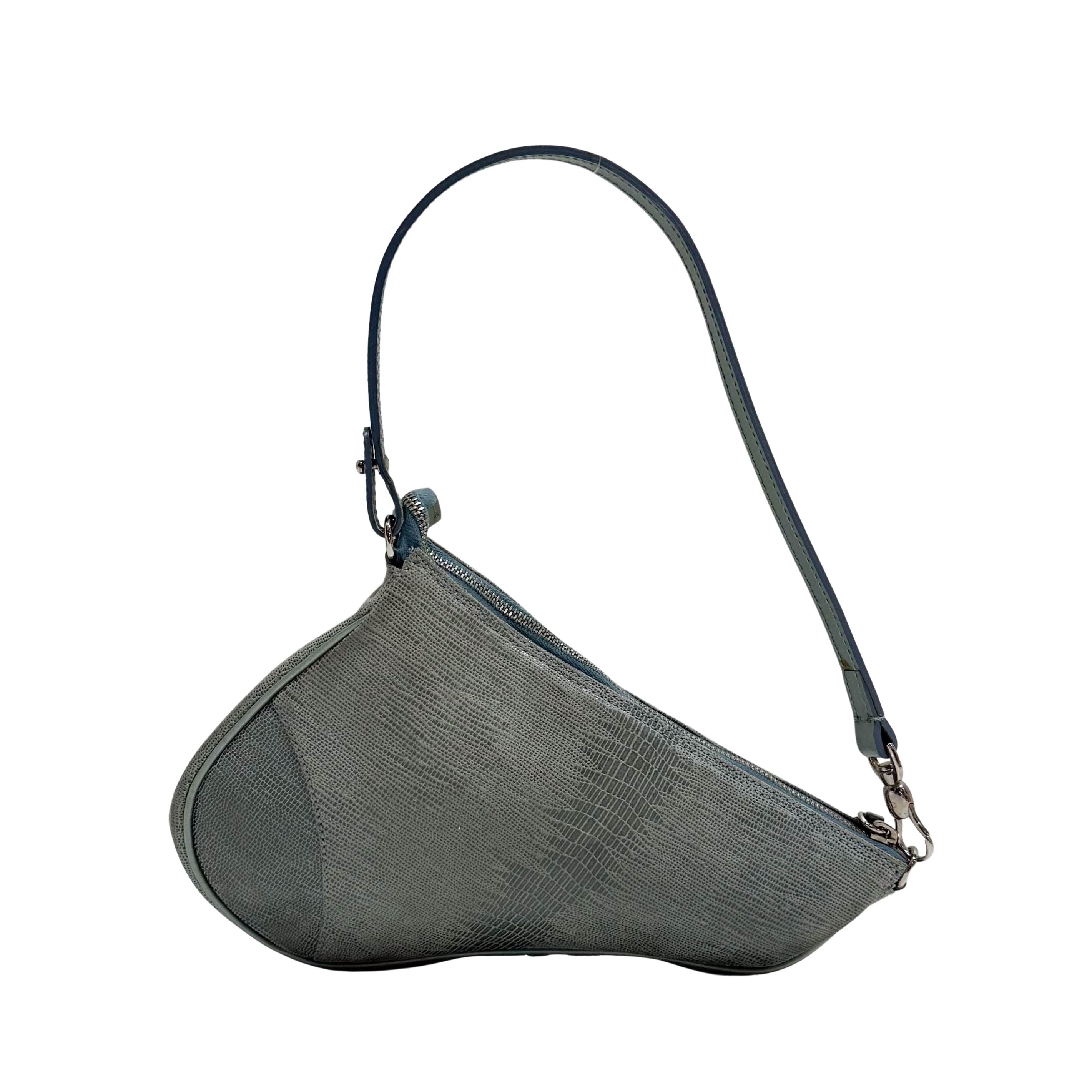 Saddle Blue Lizard Embossed Shoulder Bag