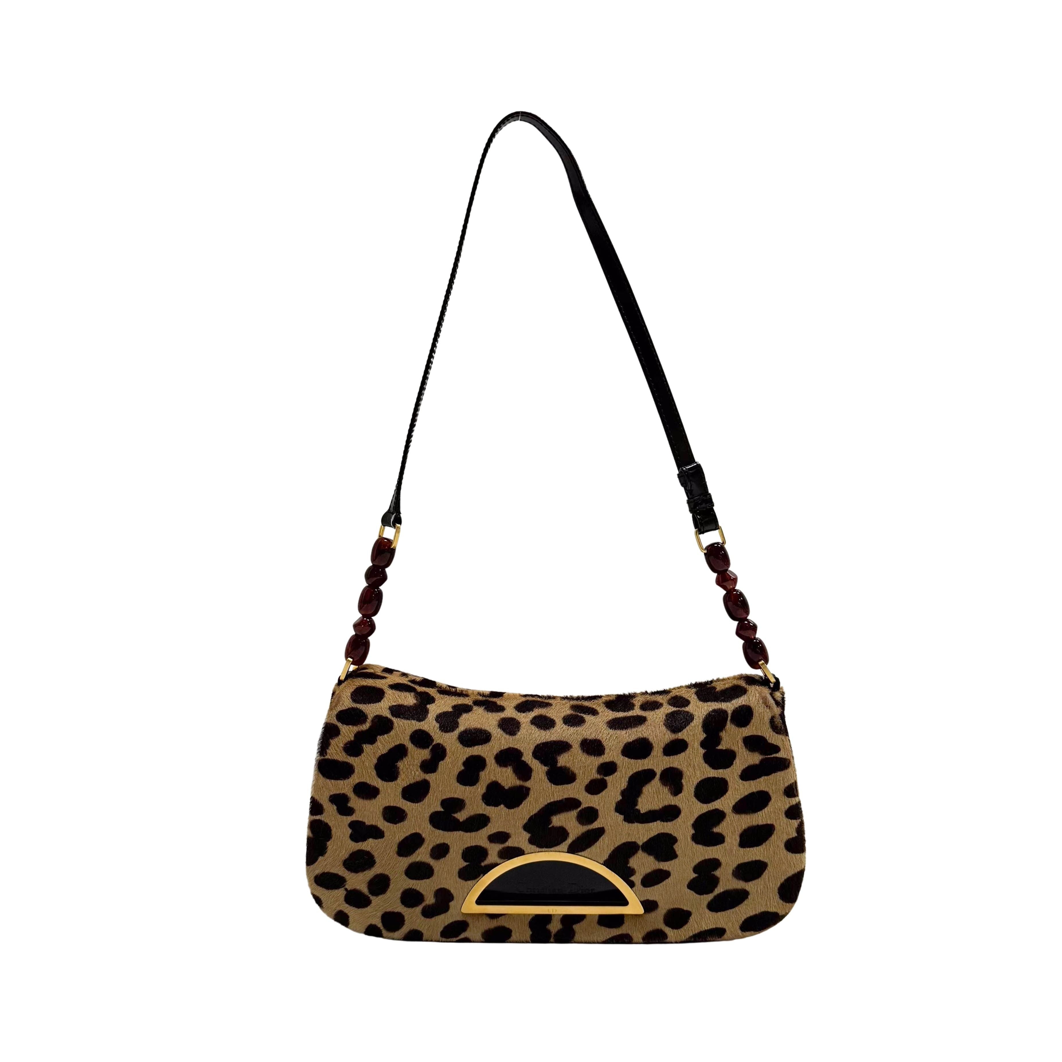 Malice Pearl Leopard Brown Leather Shoulder Bag