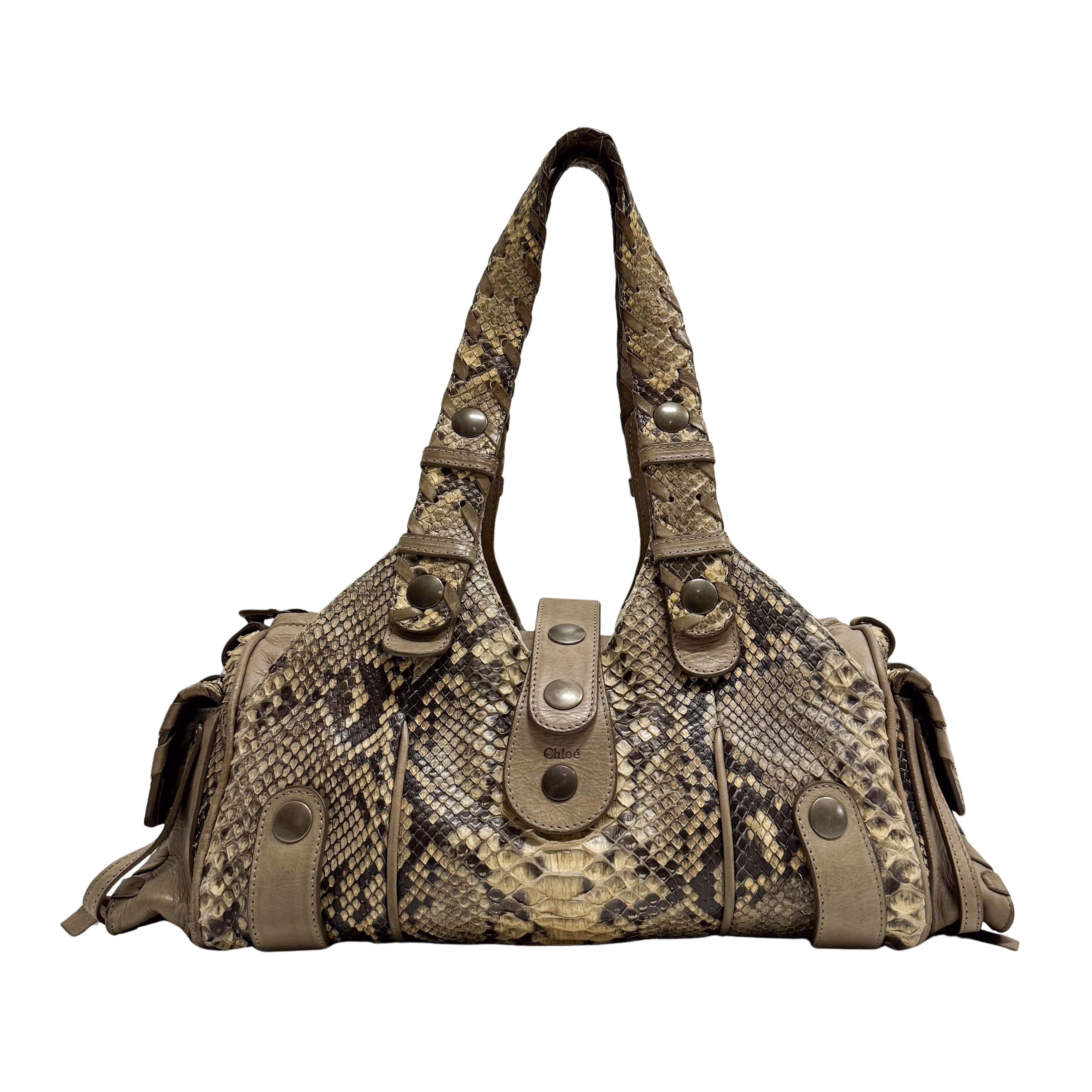 Silverado Beige Python Embossed Leather Shoulder Bag