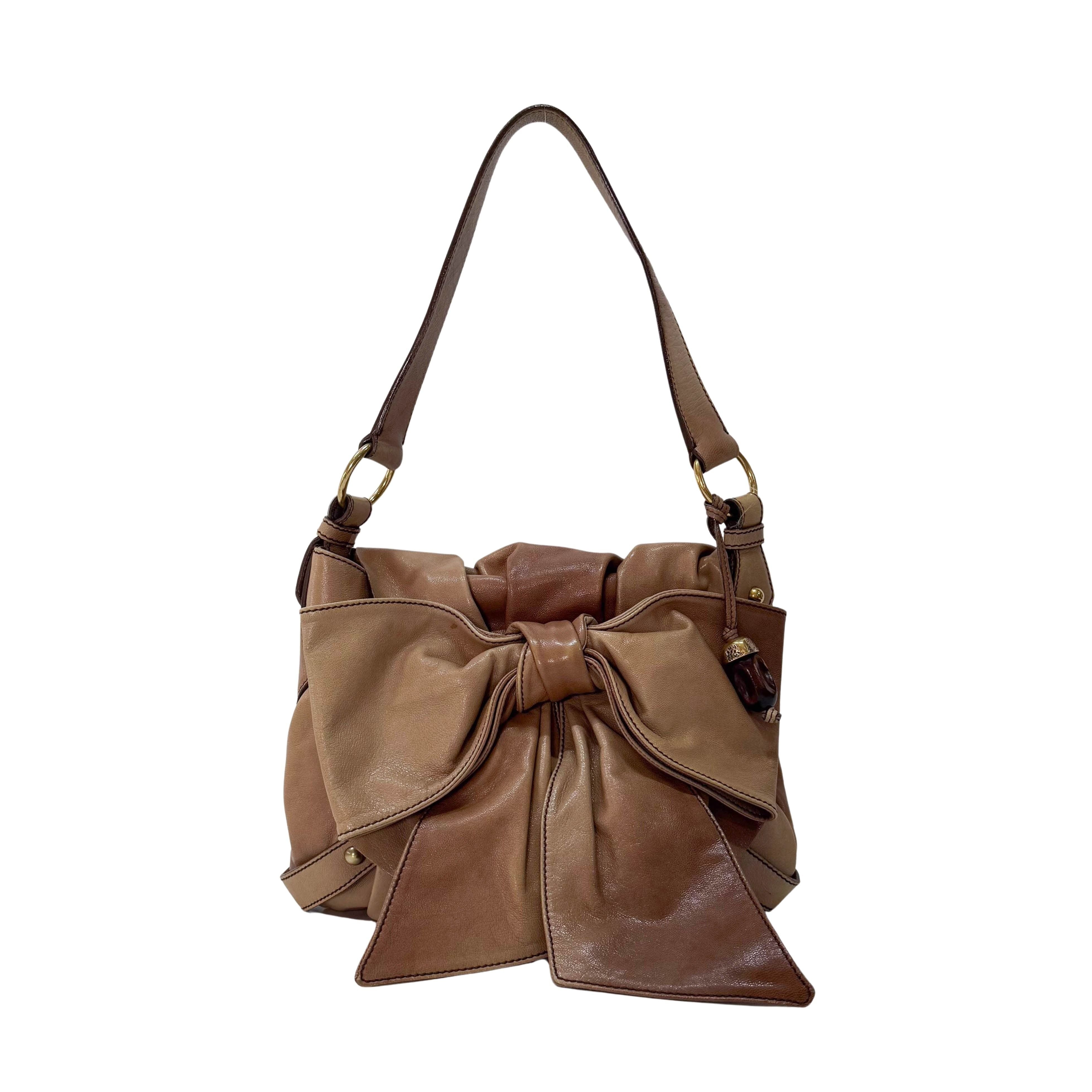 Ribbon Brown Leather Shoulder Bag