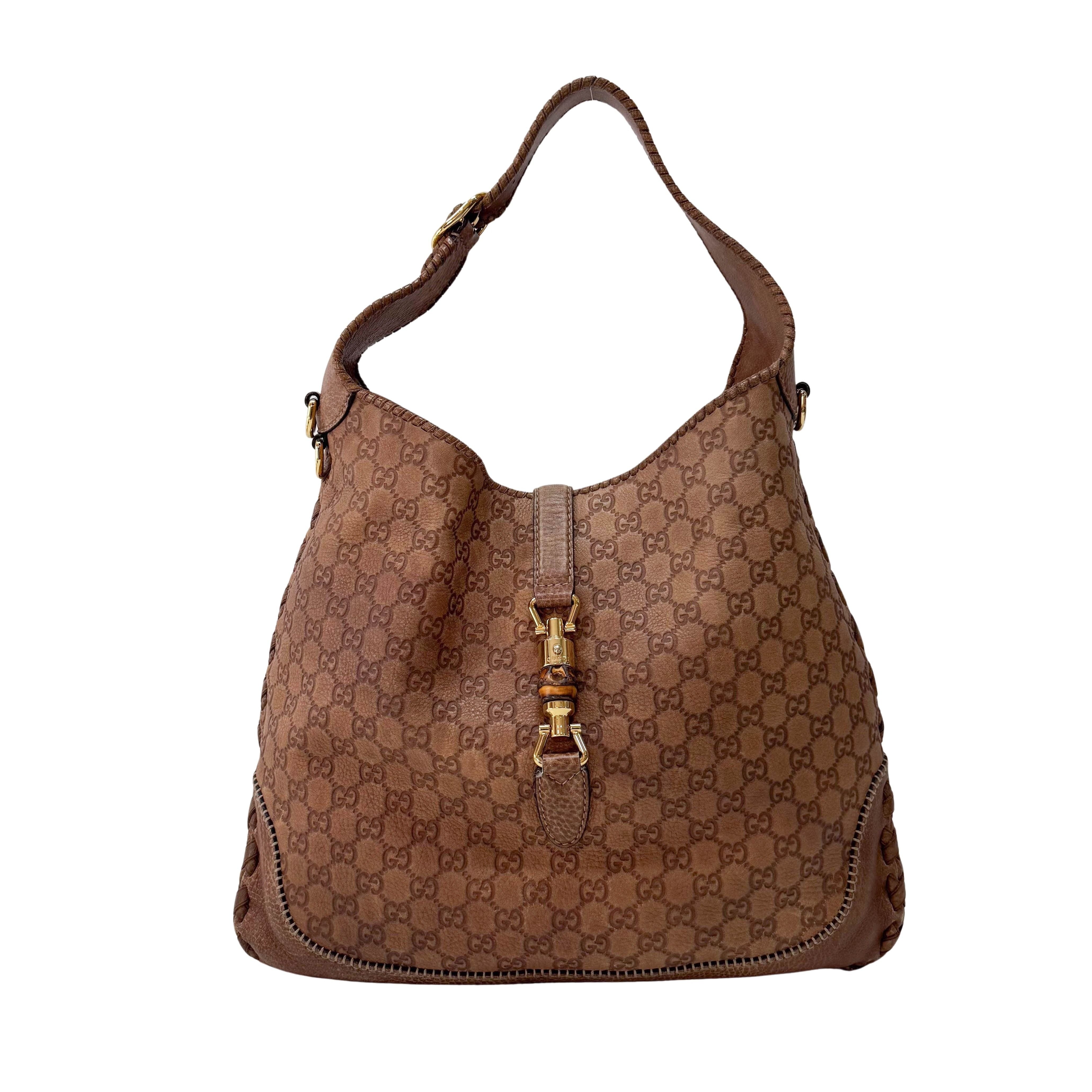 New Jackie Bamboo Guccissima Brown Calfskin Shoulder Bag