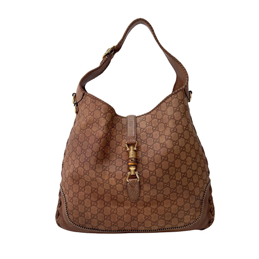 New Jackie Bamboo Guccissima Brown Calfskin Shoulder Bag
