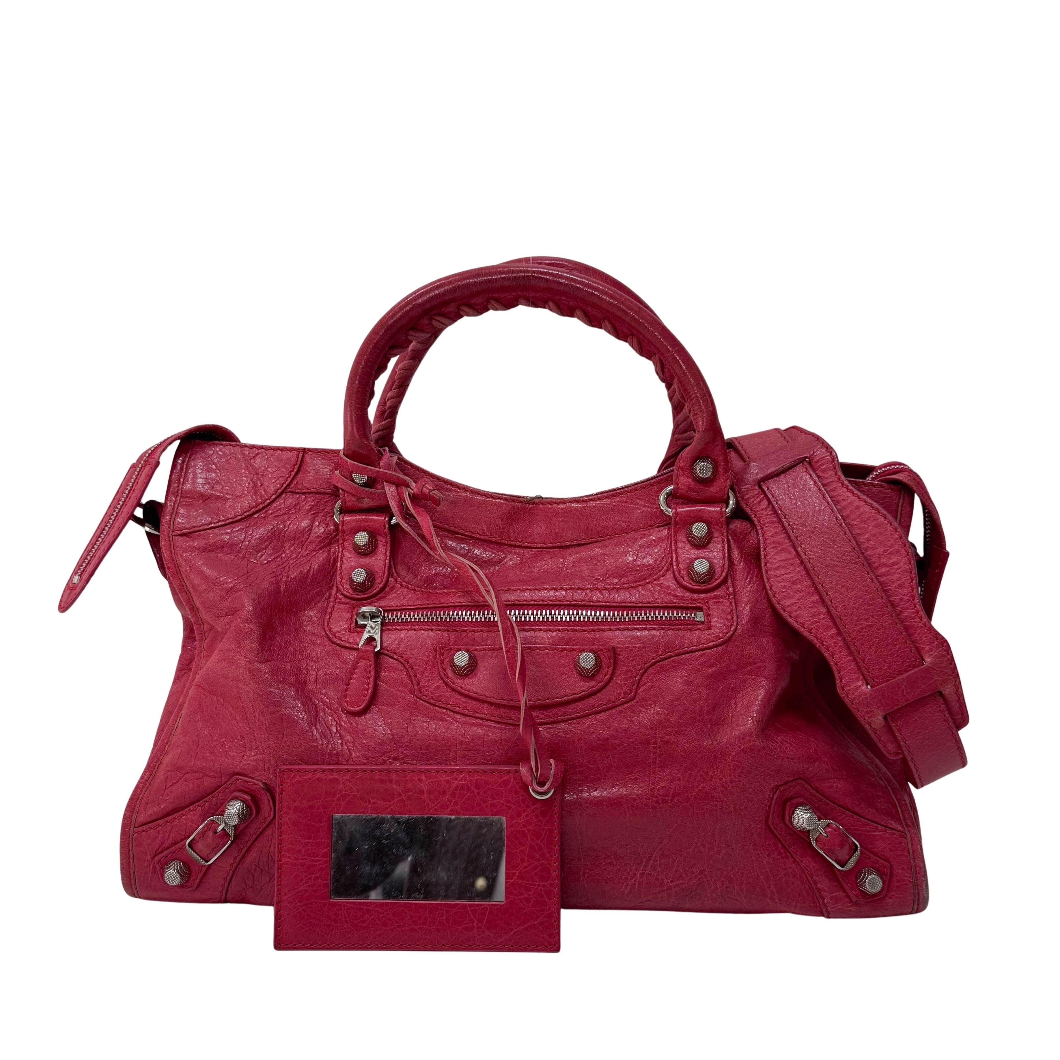 City Magenta Leather Top Handle Bag
