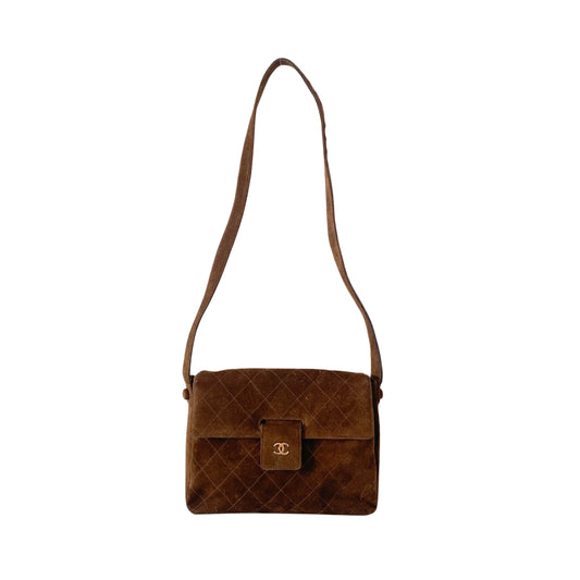 Matelasse Brown Suede One Shoulder Bag