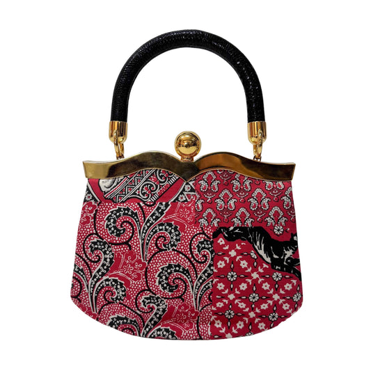 Mini Red Paisley-print Cotton Top Handle Bag