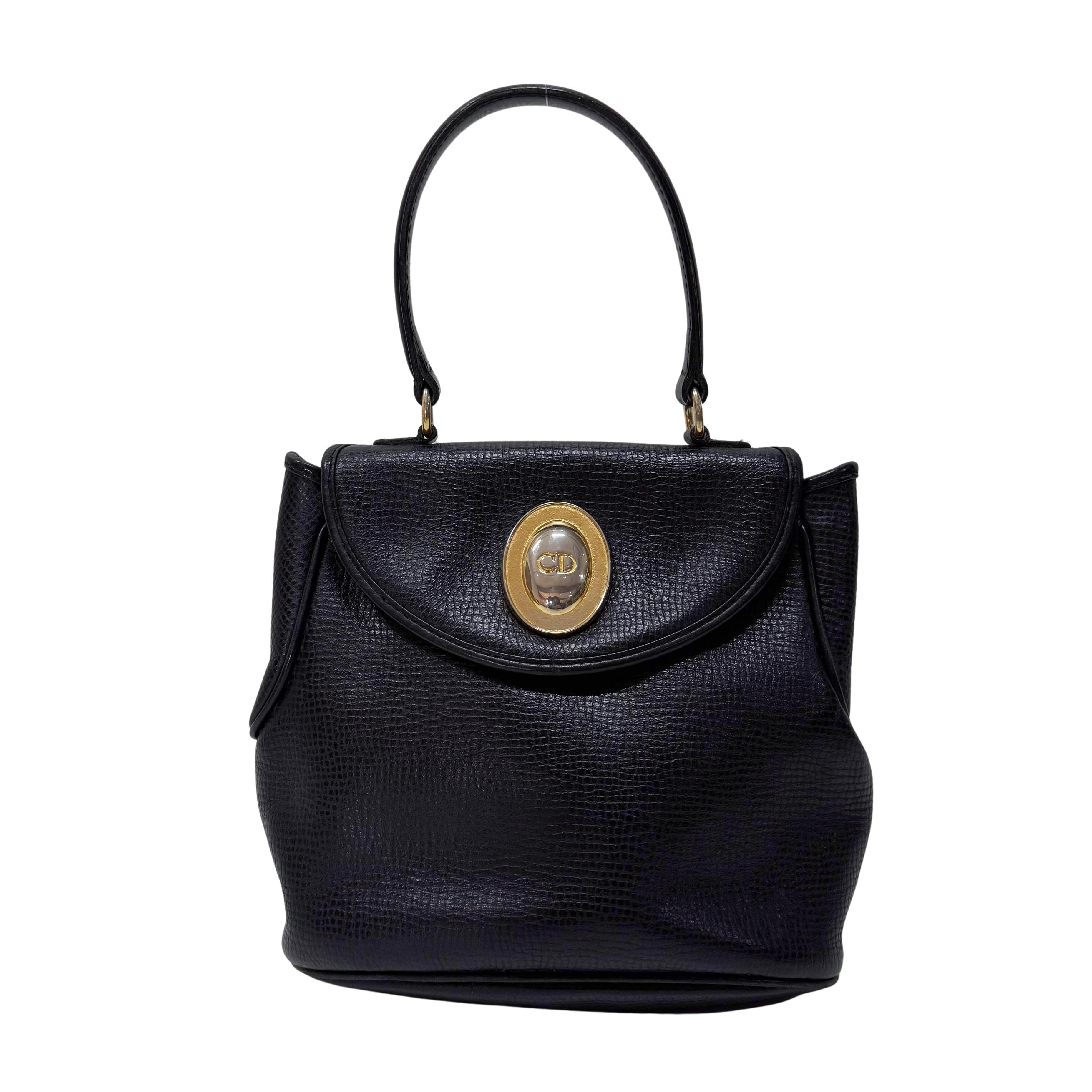 Black Leather Top Handle Bag