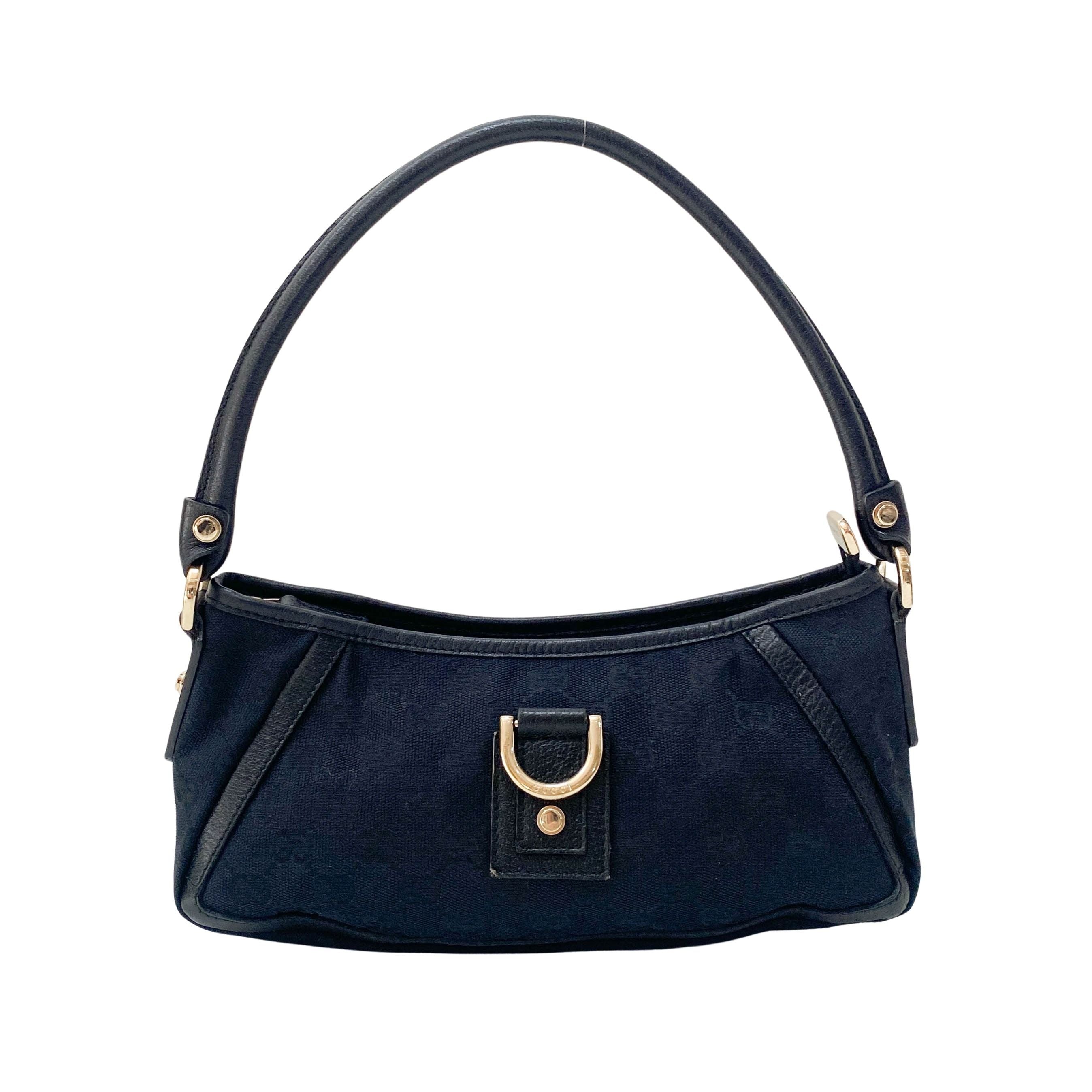 Abbey D-Ring Black Leather Shoulder Bag