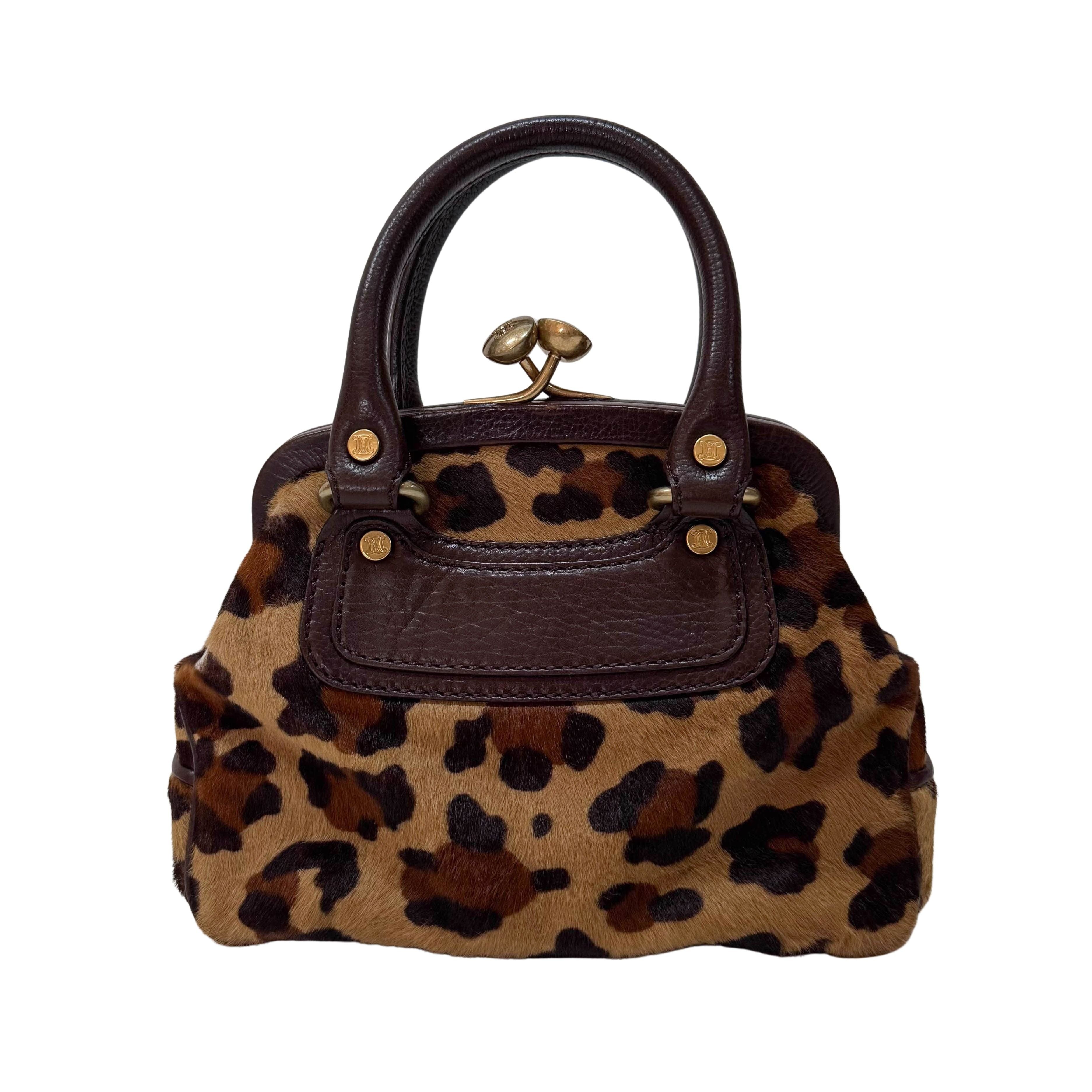 Leopard Print Pony Hair Top Handle Bag