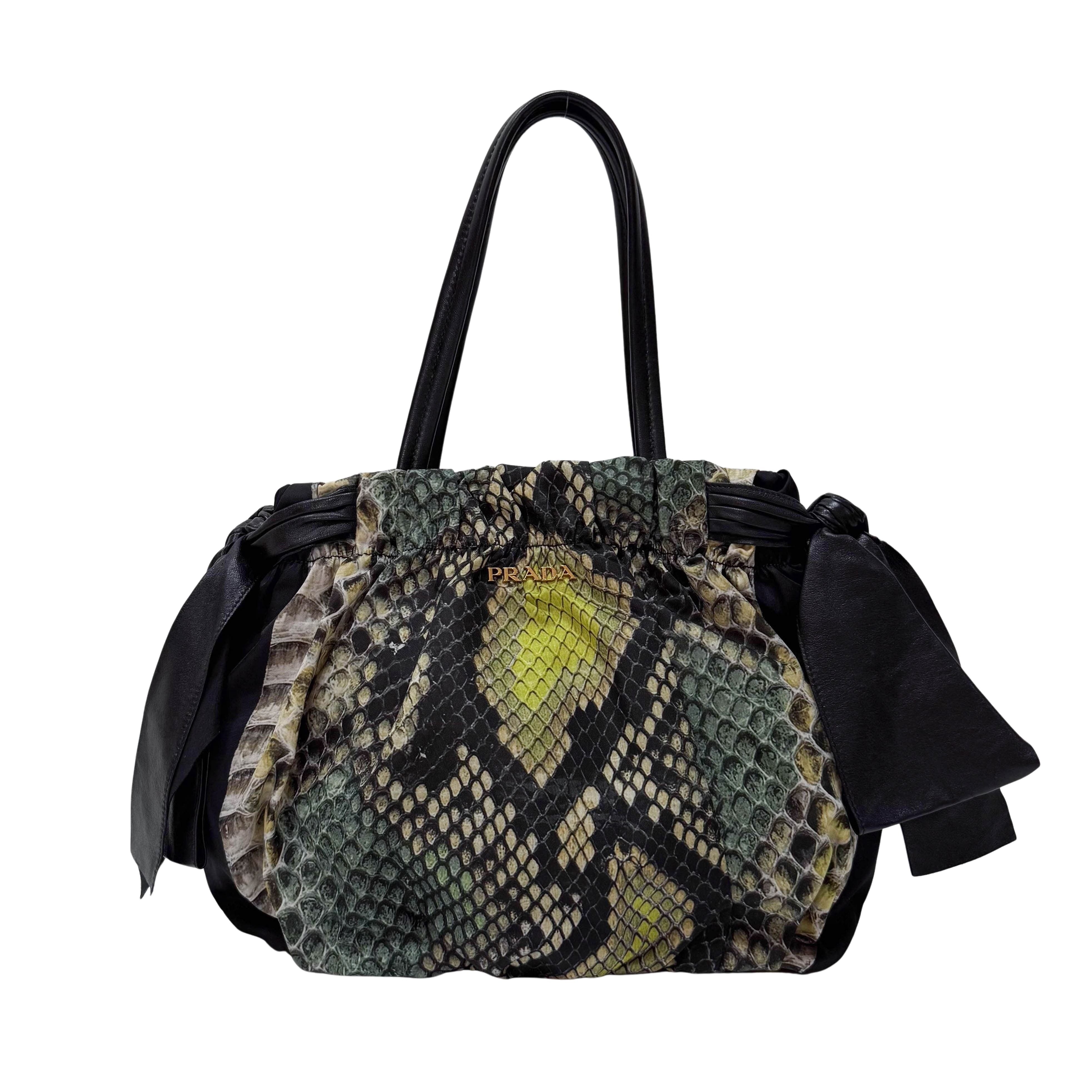 Green Snakeprint Nylon Shoulder Bag