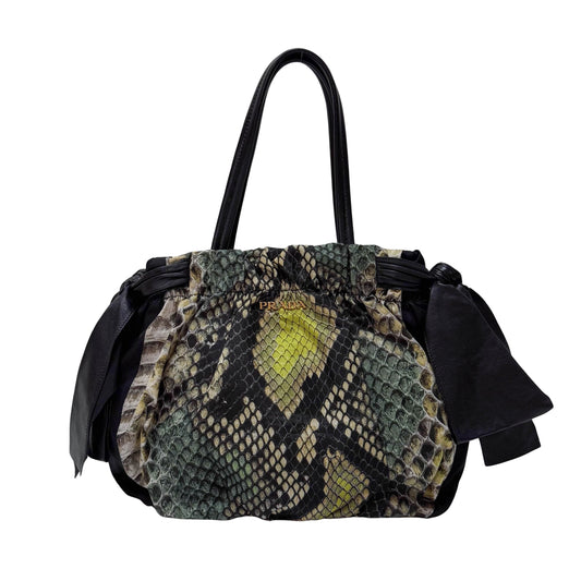 Green Snakeprint Nylon Shoulder Bag
