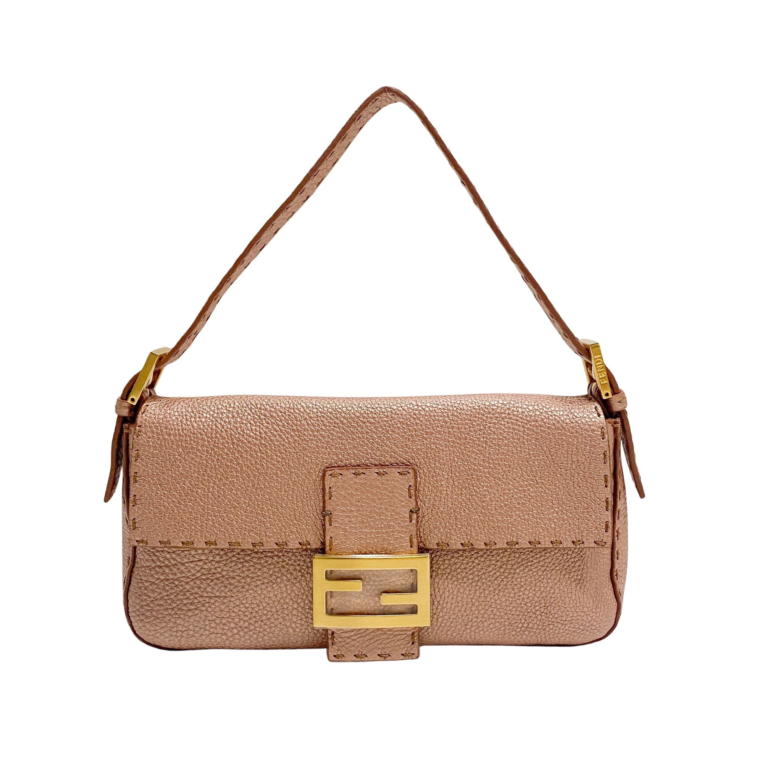 Selleria Baguette Rosegold Leather Shoulder Bag