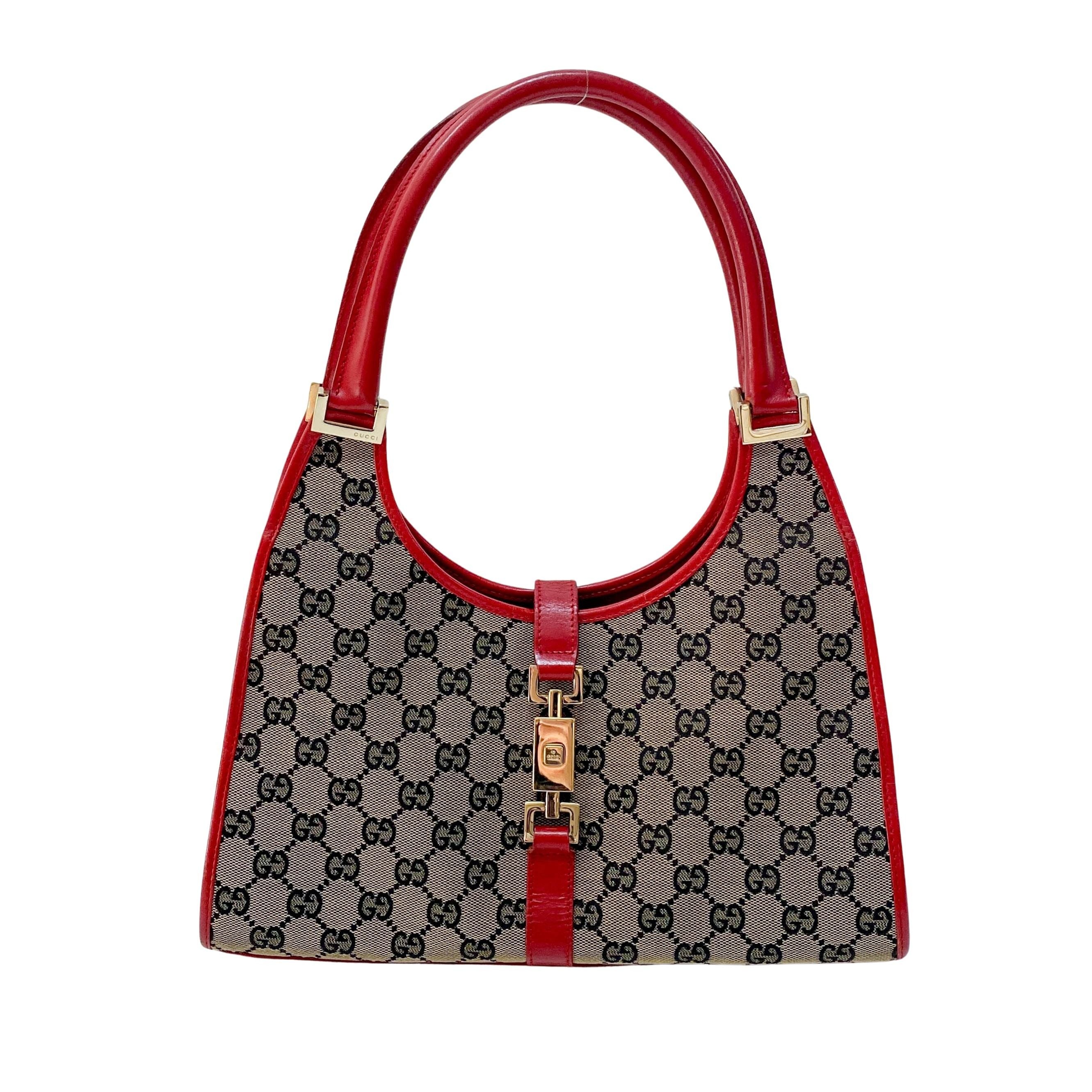 Jackie GG Supreme Brown Canvas & Red Leather Shoulder Bag