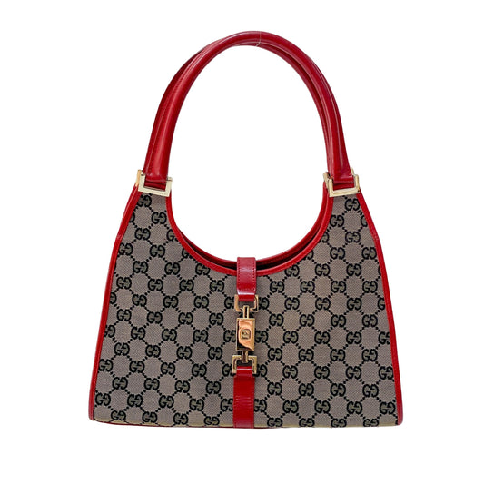 Jackie GG Supreme Brown Canvas & Red Leather Shoulder Bag