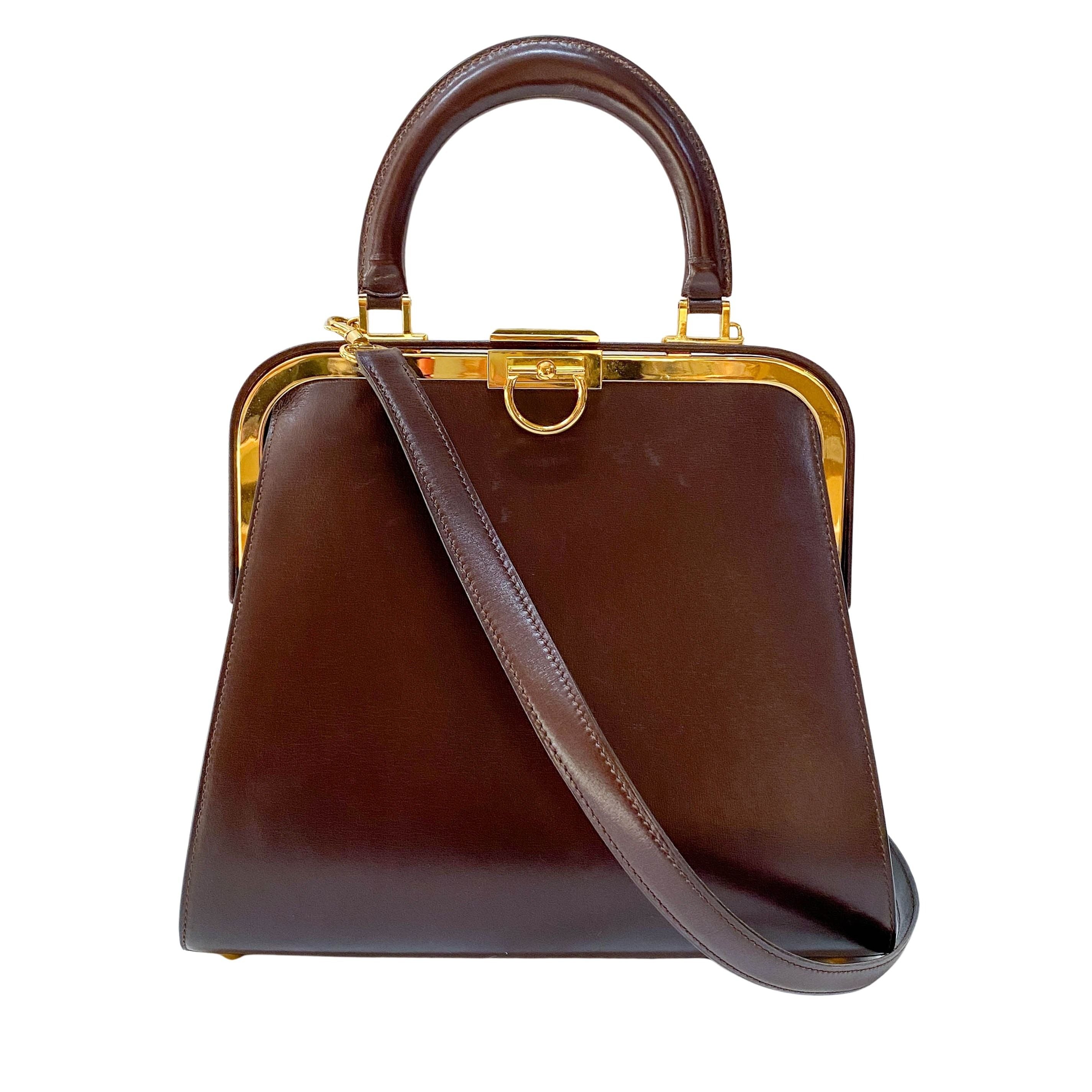Brown Leather Top Handle Two Way Bag