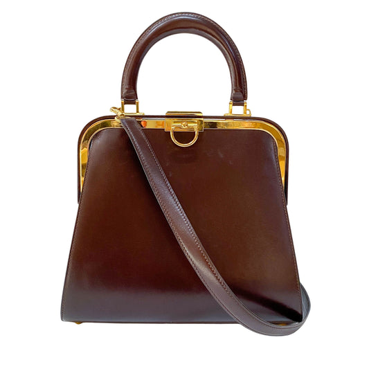 Brown Leather Top Handle Two Way Bag