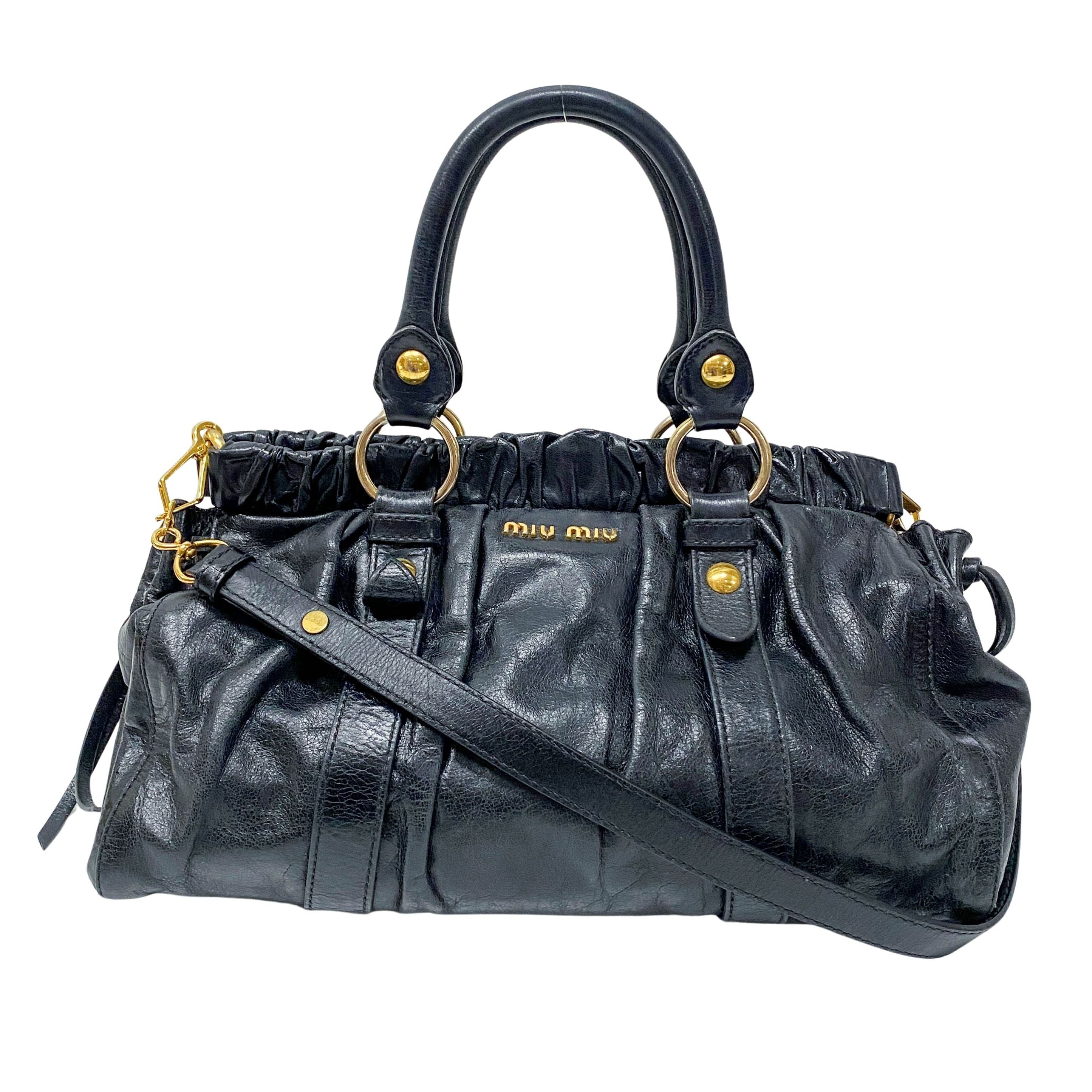Vitello Black Calfskin Leather Two Way Bag