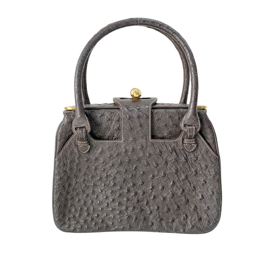 Top Lock Dark Brown Leather Handbag