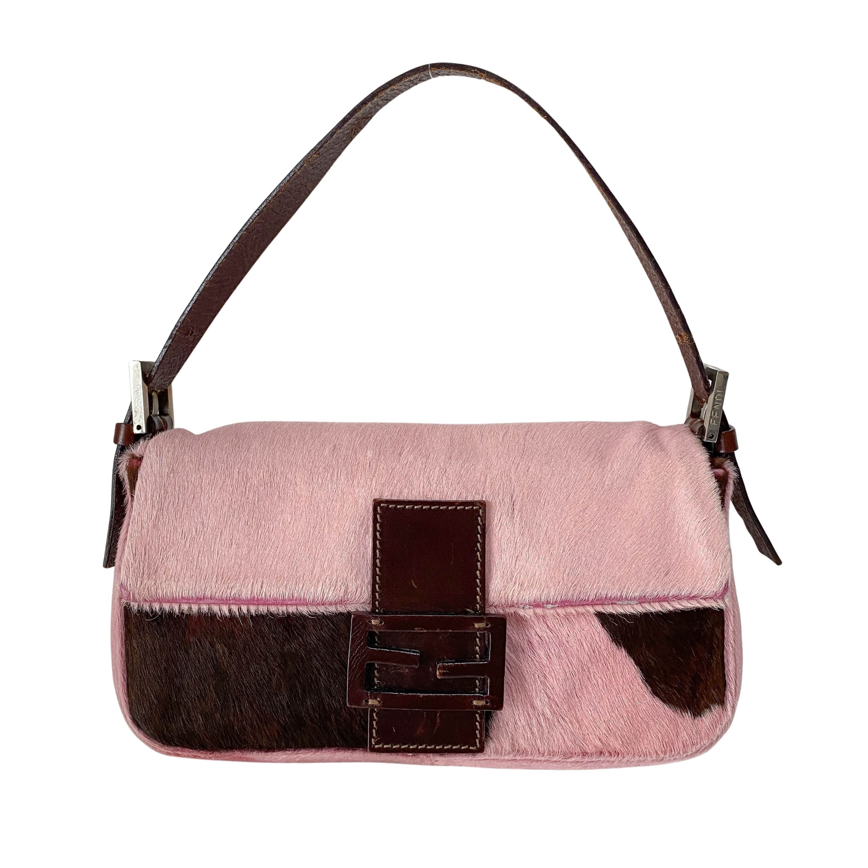 Baguette Pink Pony Hair Shoulder Bag