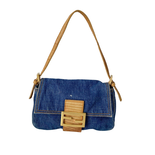 Mini Mamma Baguette Blue Denim Shoulder Bag