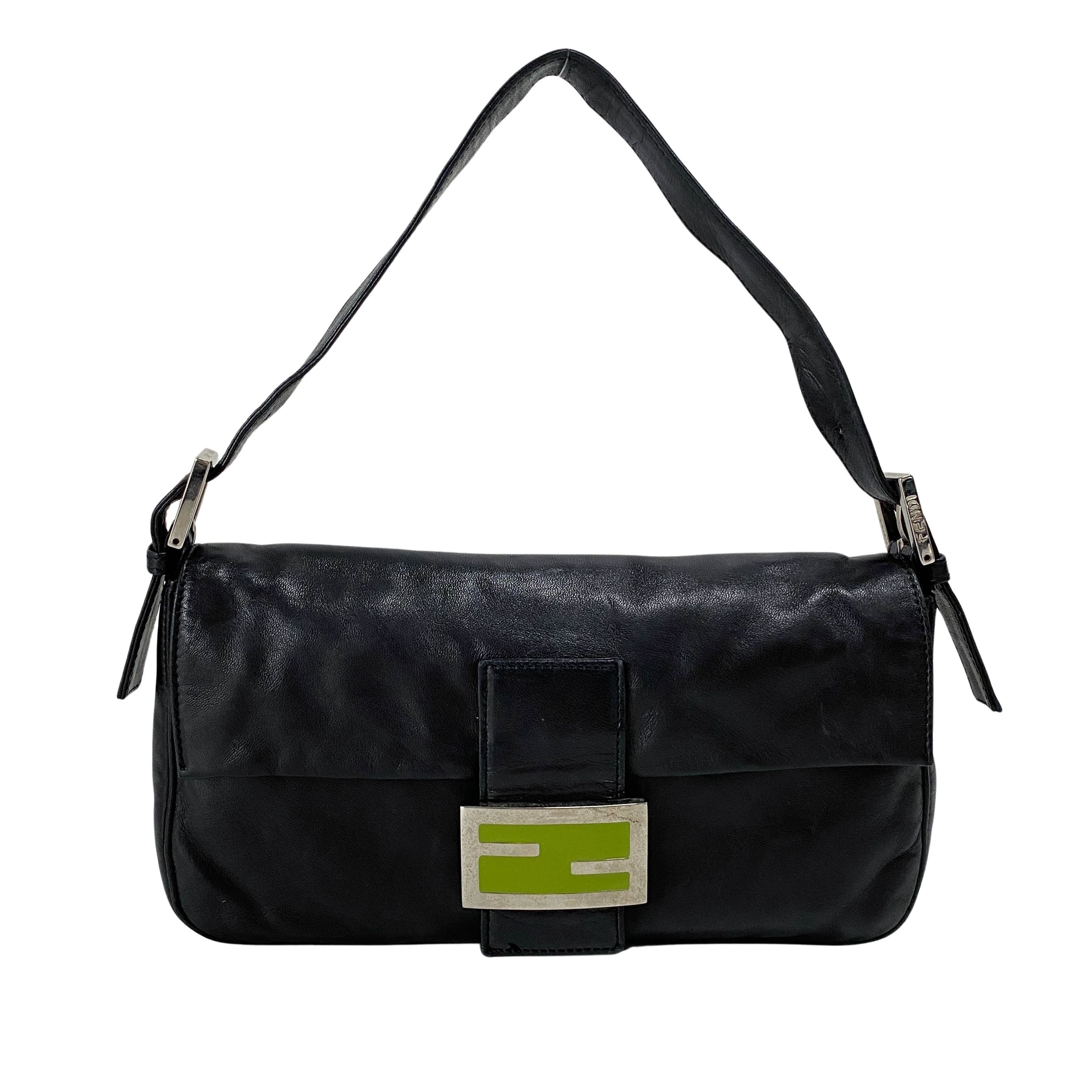 Baguette Black Leather Shoulder Bag