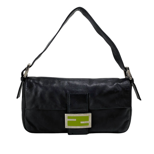 Baguette Black Leather Shoulder Bag