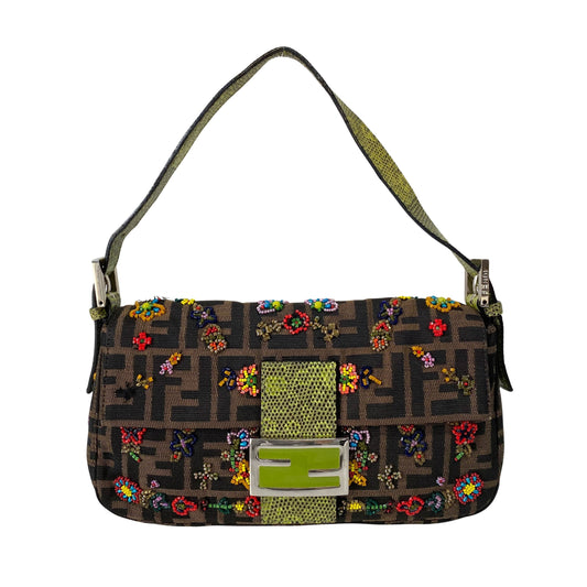 Zucca FF Design With Beads Baguette Shoulder Bag