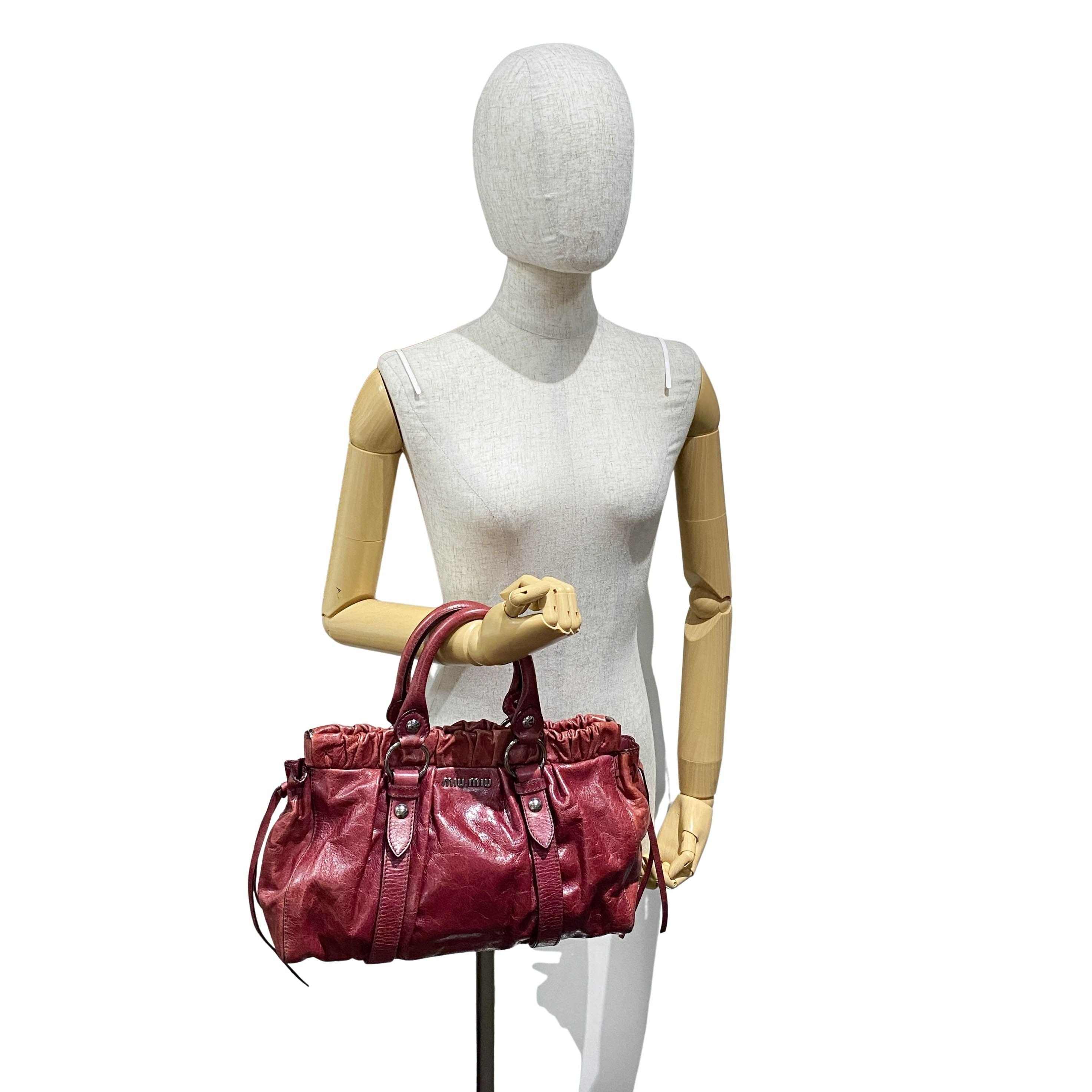 Vitello Red Calfskin Leather Two Way Bag