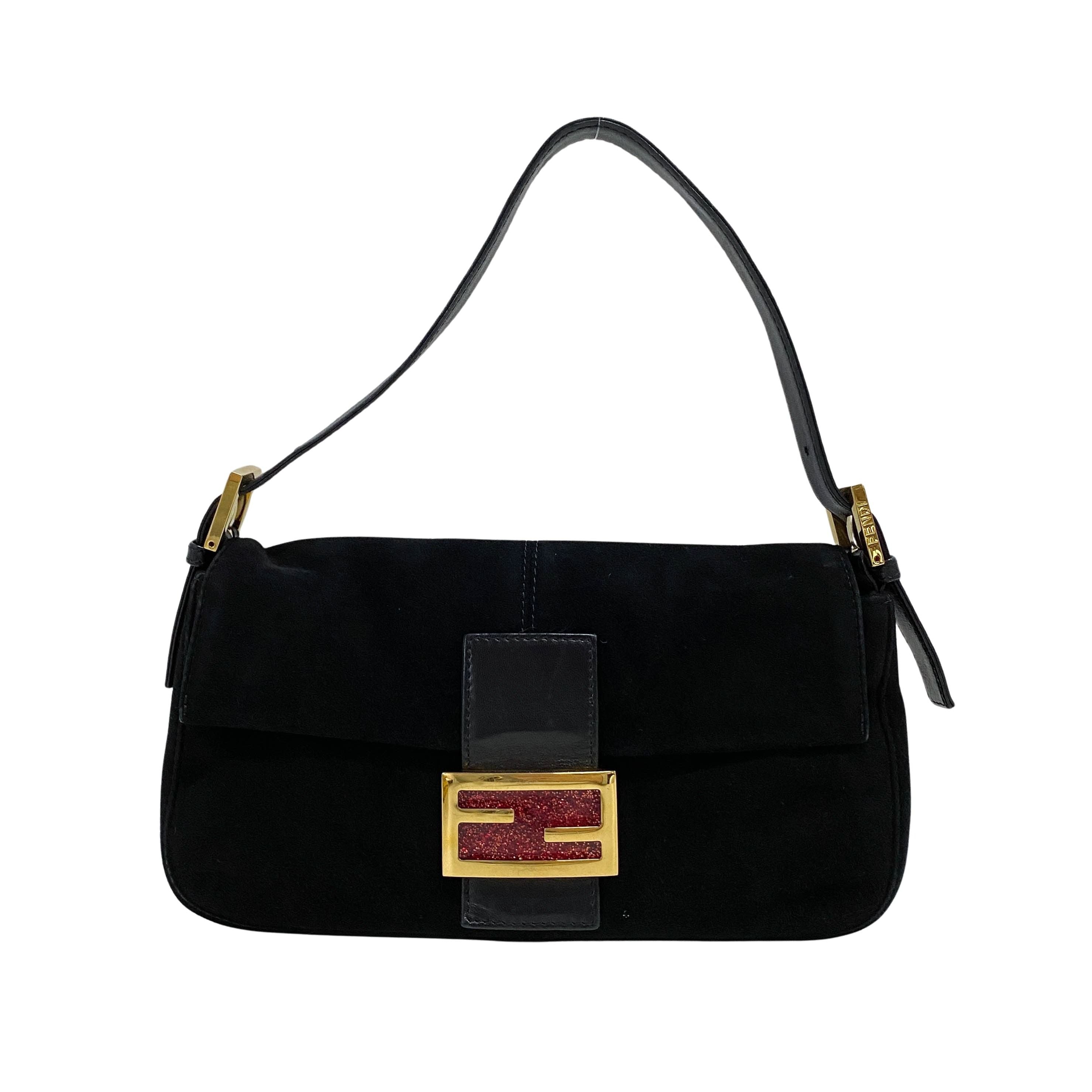 Baguette Black Suede Shoulder Bag