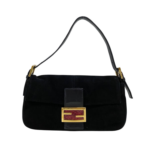 Baguette Black Suede Shoulder Bag