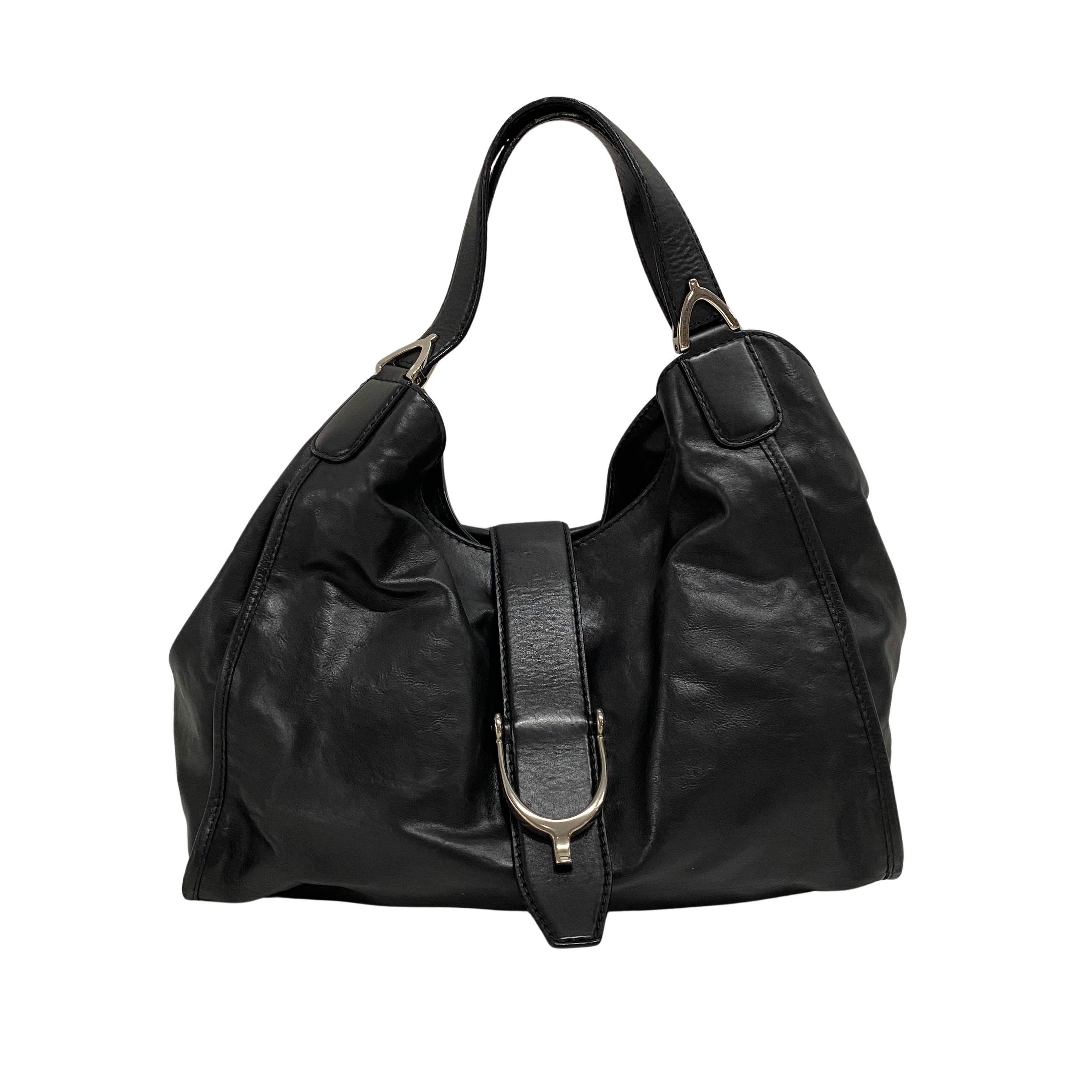 Horsebit Black Leather Shoulder Bag