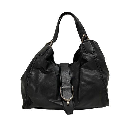 Horsebit Black Leather Shoulder Bag