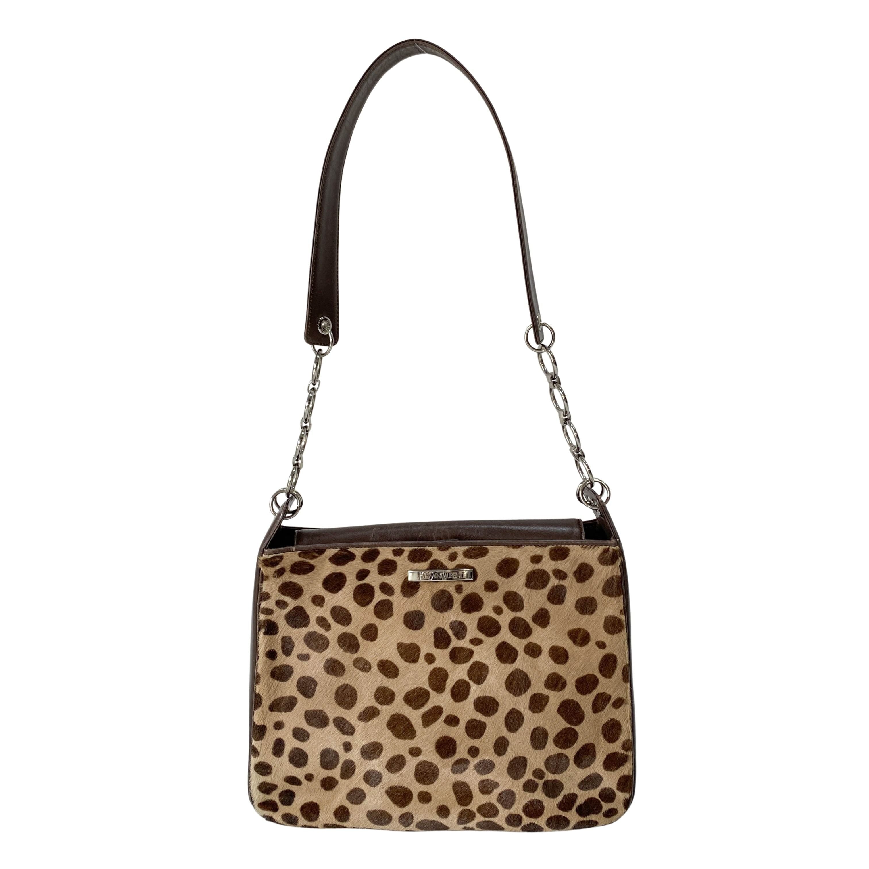 Brown Leopard Print Pony Hair Shoulder Bag